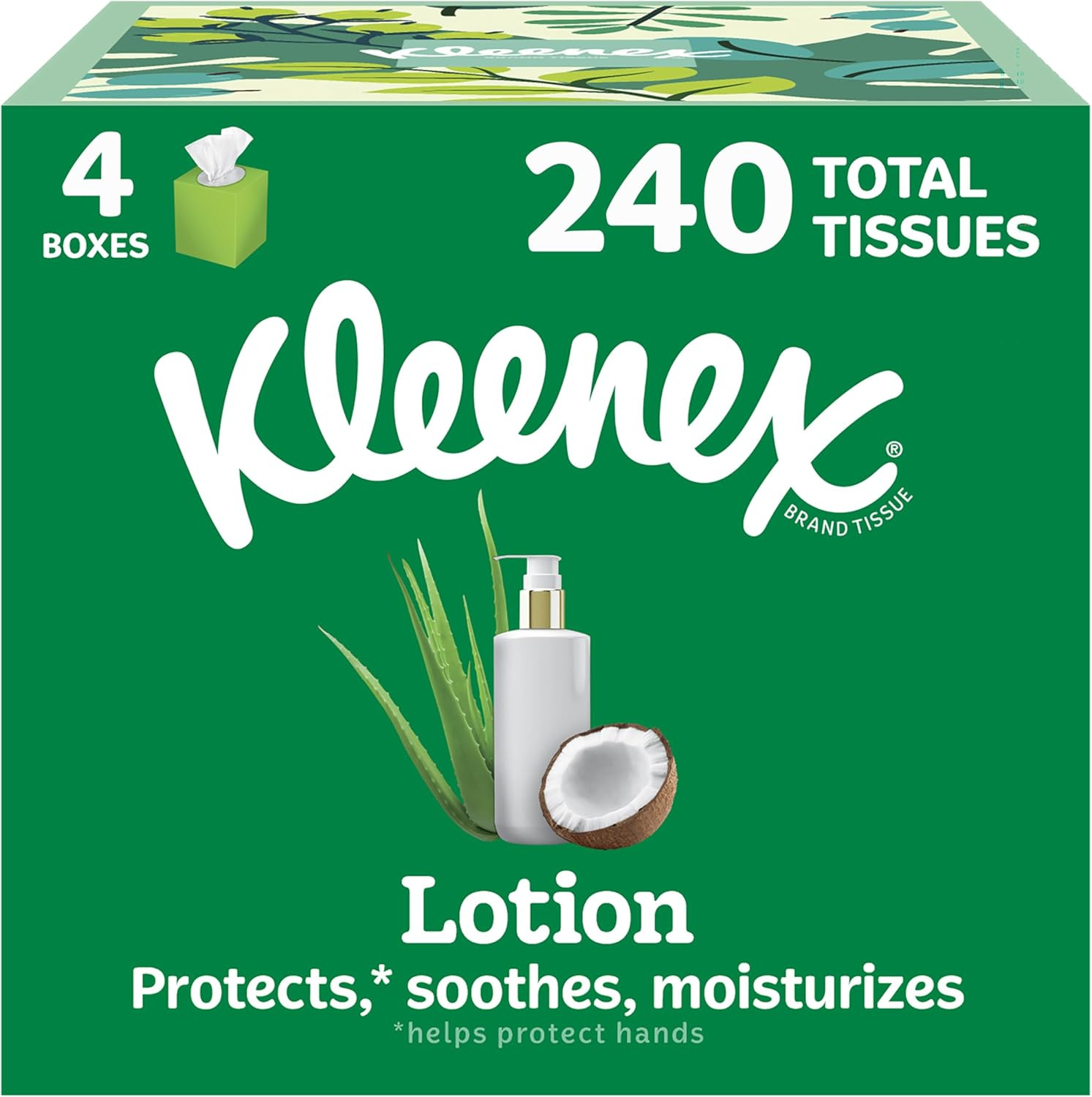 Kleenex Lotion Facial Tissues with Coconut Oil, 4 Cube Boxes, 60 Tissues Per Box