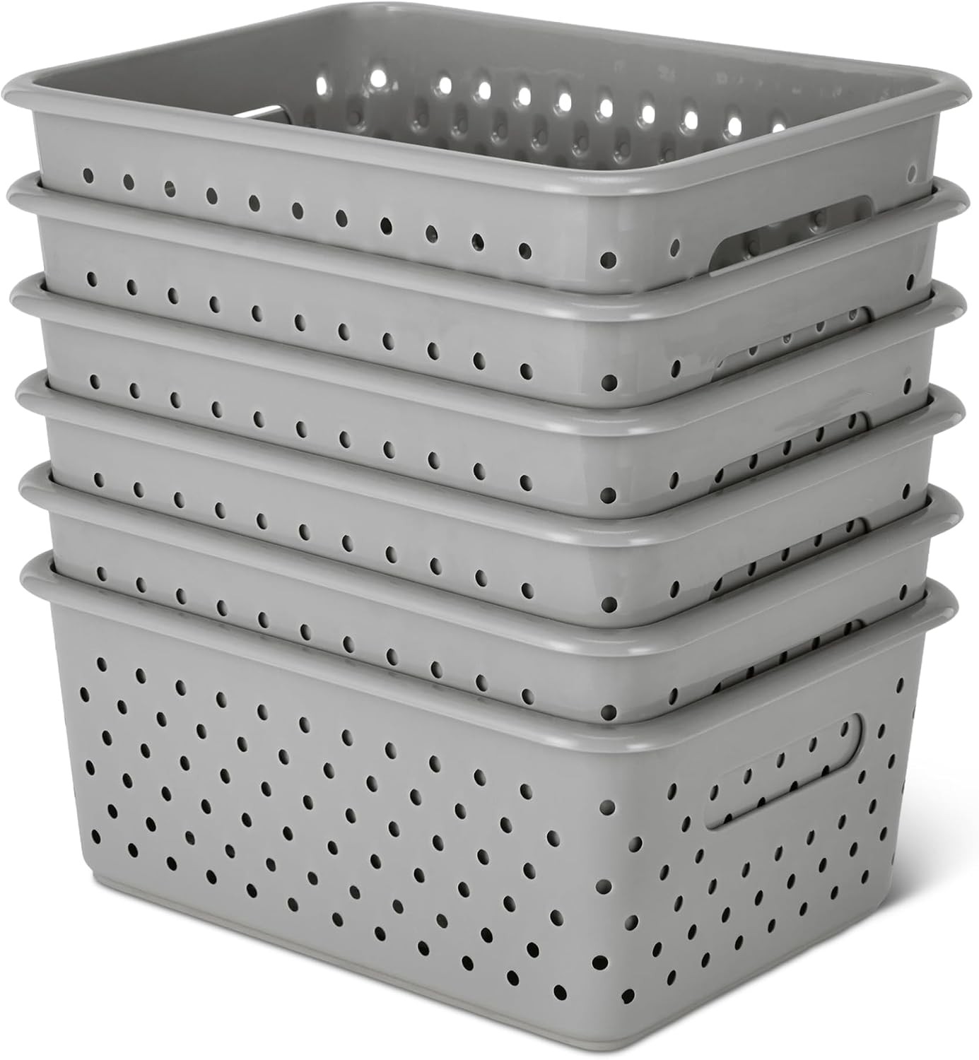 Decorative BPA-Free Plastic Storage Baskets 9.9 x 7.4 x 4.16 in Ivory 6-Pack