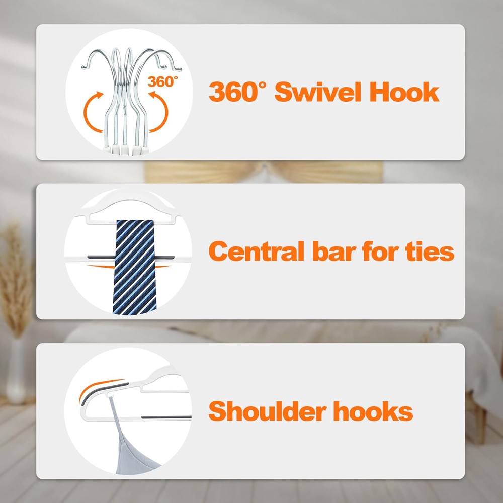 40pcs Non Slip Plastic Hanger Durable Heavy Duty Clothes Hanger 360° Swivel Hook