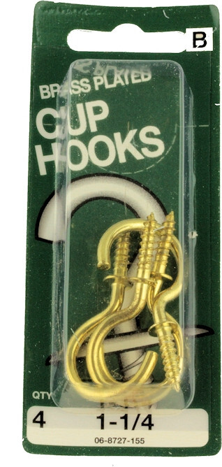 (5 Pack) 1 1/4 inch Brass Plated Cup Hooks – 4 Pack