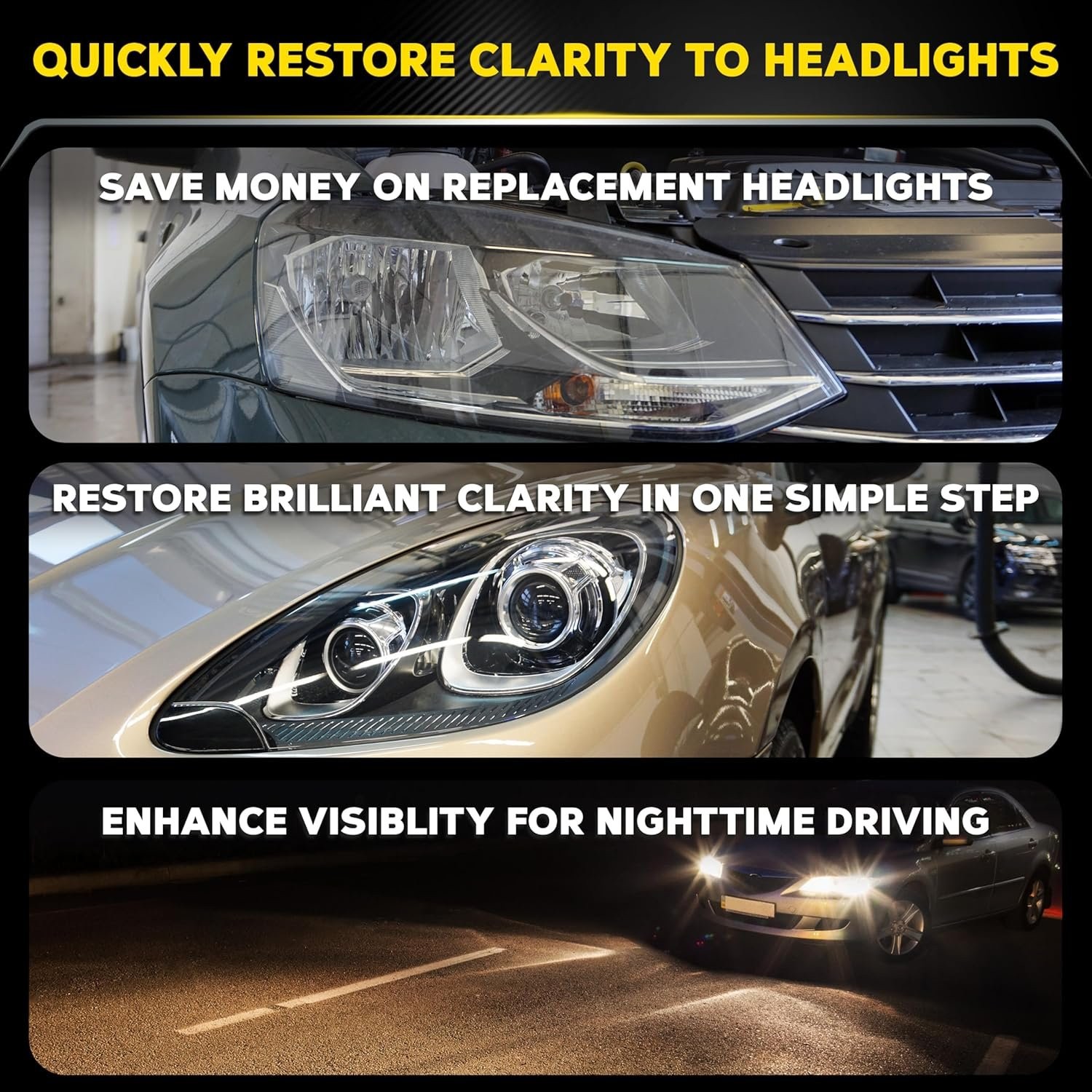 Headlight Restoration Polish for Plastic Clarity, Removes Yellowing & Cloudiness