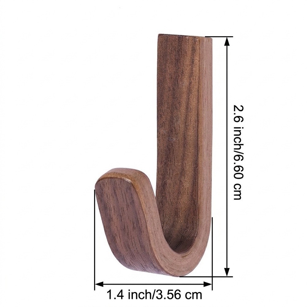Walnut Wood Wall Hooks Easy Install No Tools 3.5 cm by 6.5 cm Dimensions