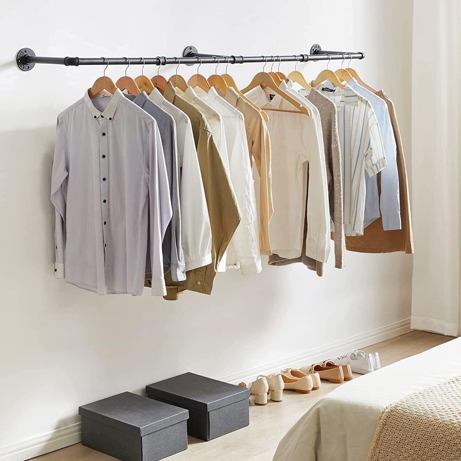 Heavy Duty Pipe Clothes Rack Garment Shelf Wall Mounted Ceiling Hanging Bar Rods