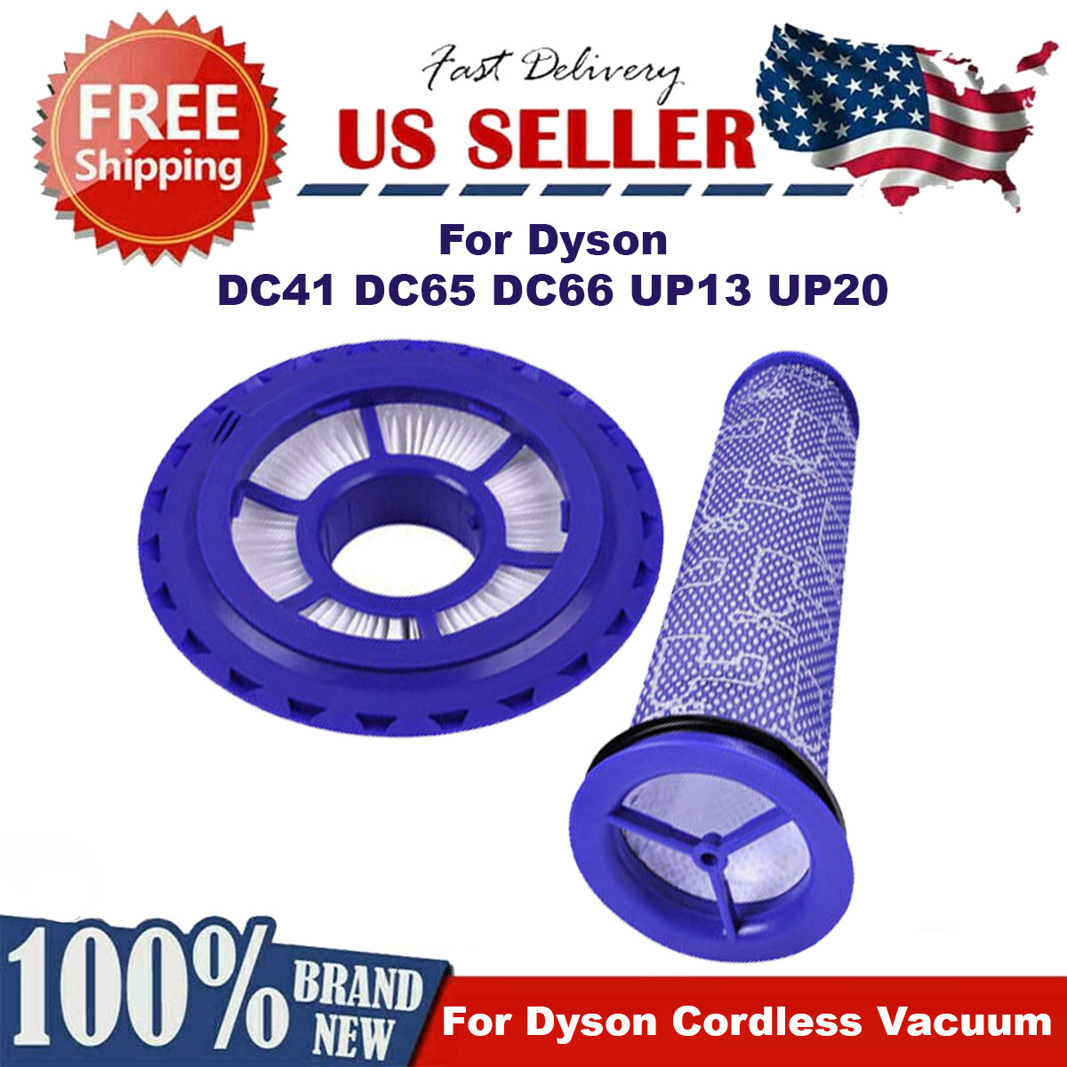 Replacement Pre Post HEPA Washable Filter Kit for Dyson DC41 DC65 DC66 UP13 UP20