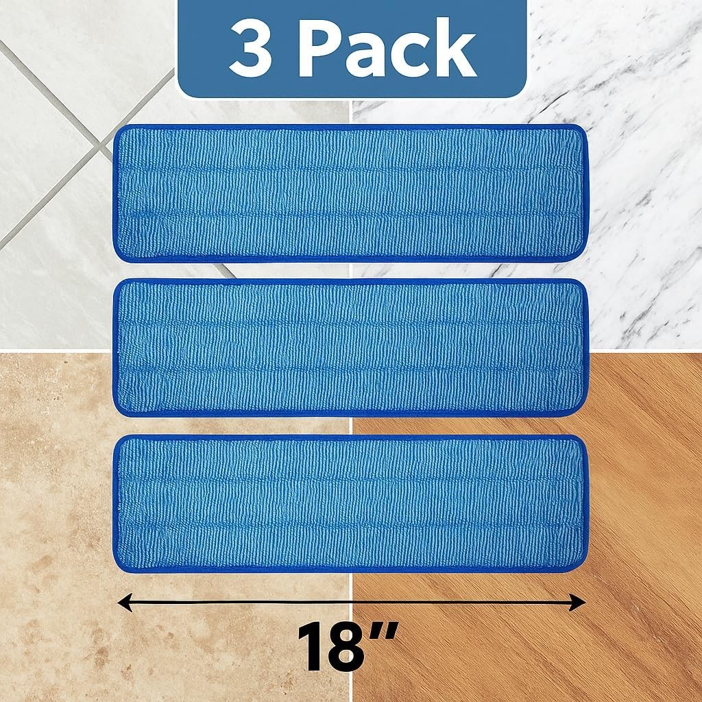 3 Pack Heavy Duty Microfiber Mop Pads for 17″-18″ Commercial Use