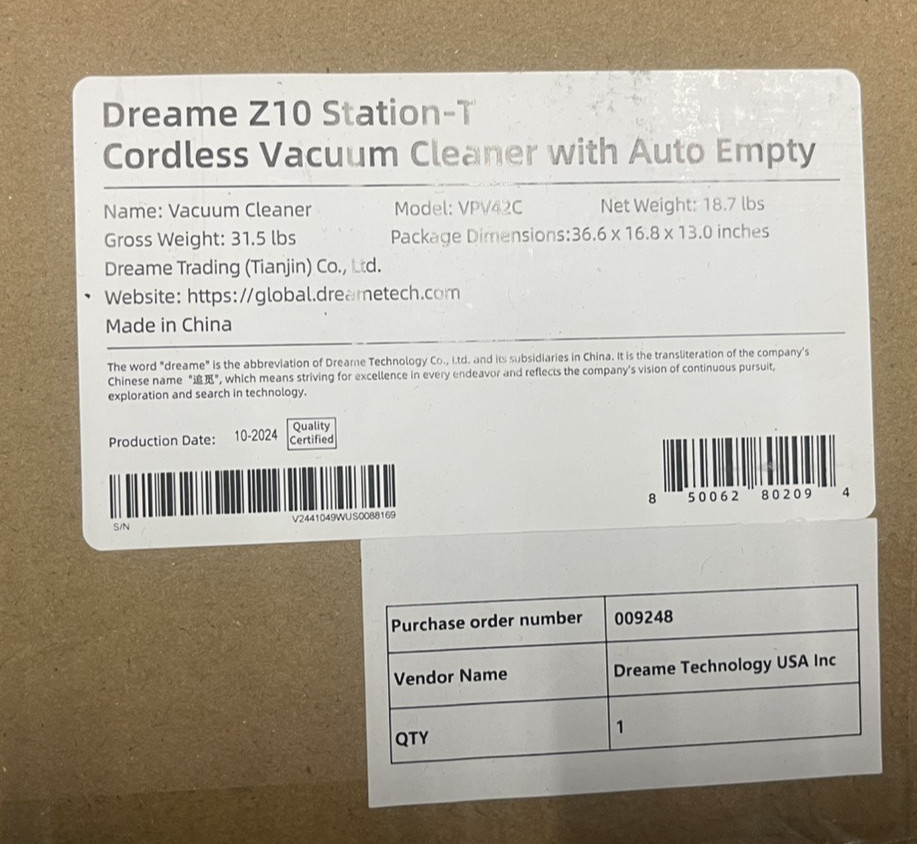 dreame Z10 Station-T Cordless Vacuum Cleaner w/ 2.5L Auto Dust Base Smart Stick