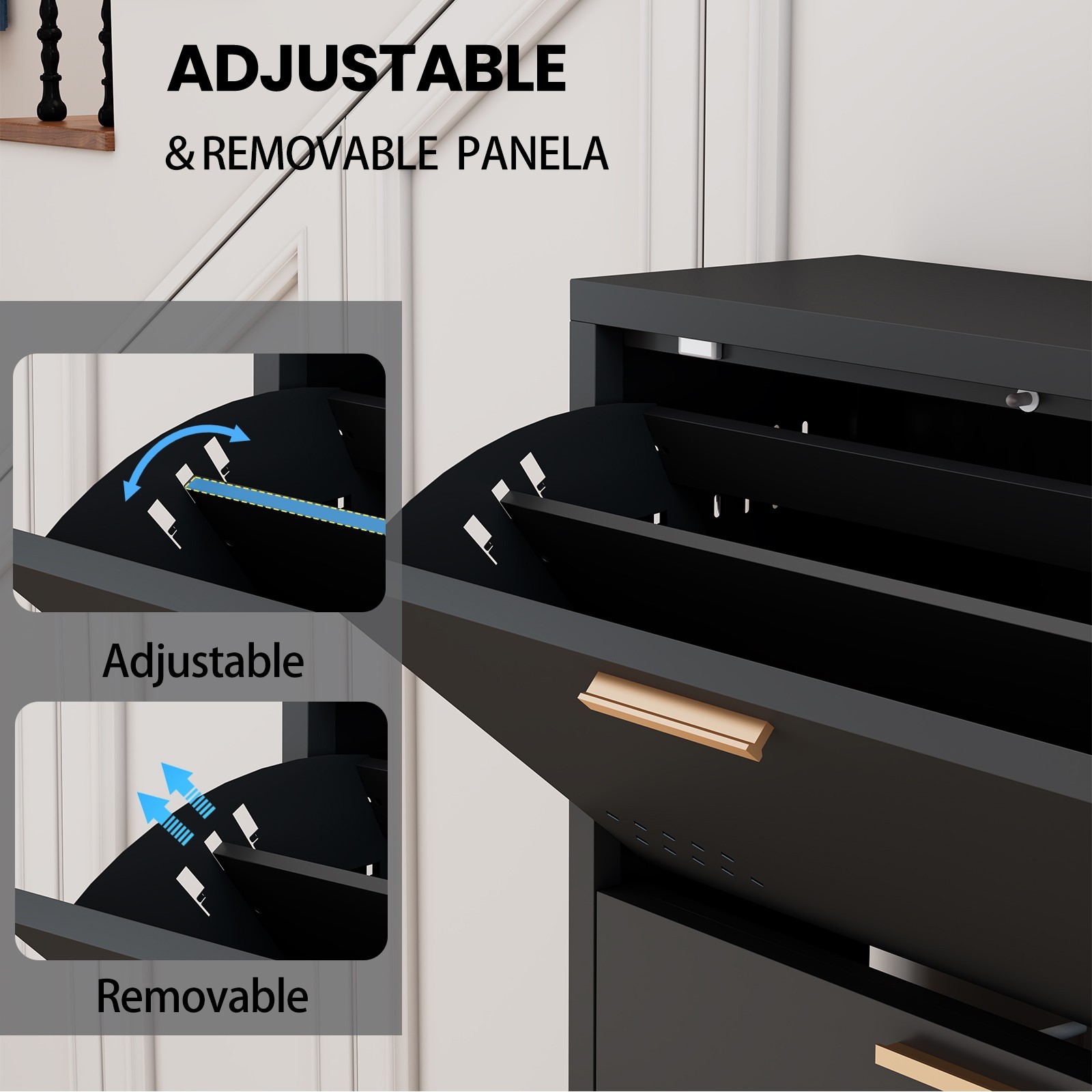 Shoe Cabinet with 3 Flip Drawers, Hidden Metal Shoe Cabinet for Entryway Hallway