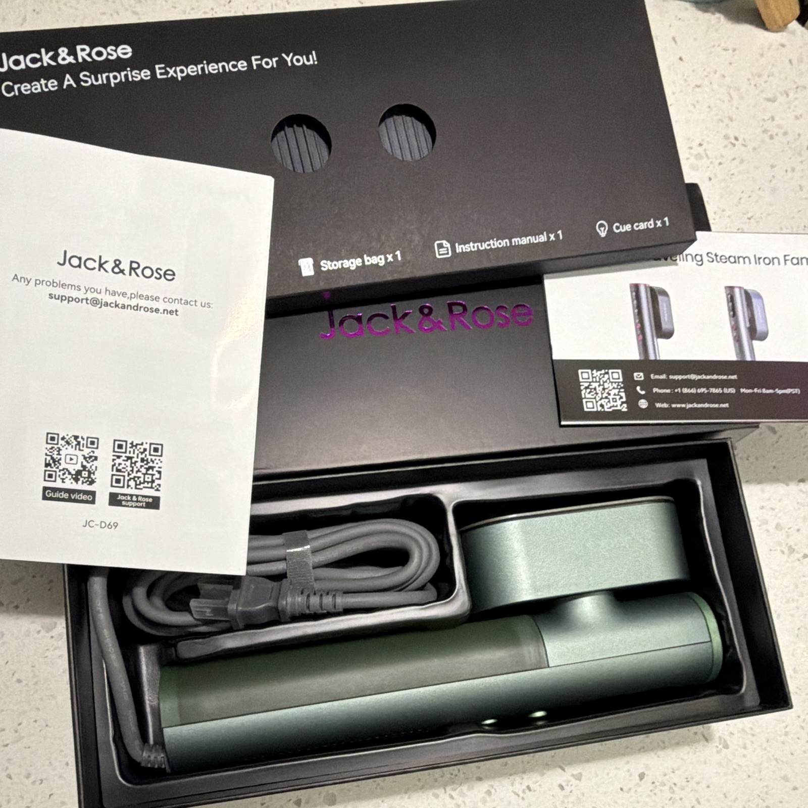 Jack&Rose JC-D69 Corded Steam Iron, Green w/ Storage Bag & Instruction Manual
