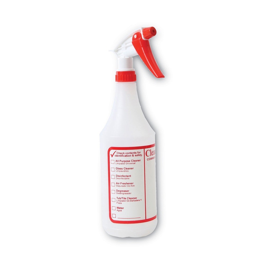 Boardwalk 3010 HDPE 32 oz. Trigger Spray Bottles – Clear/Red (3/Pack) New