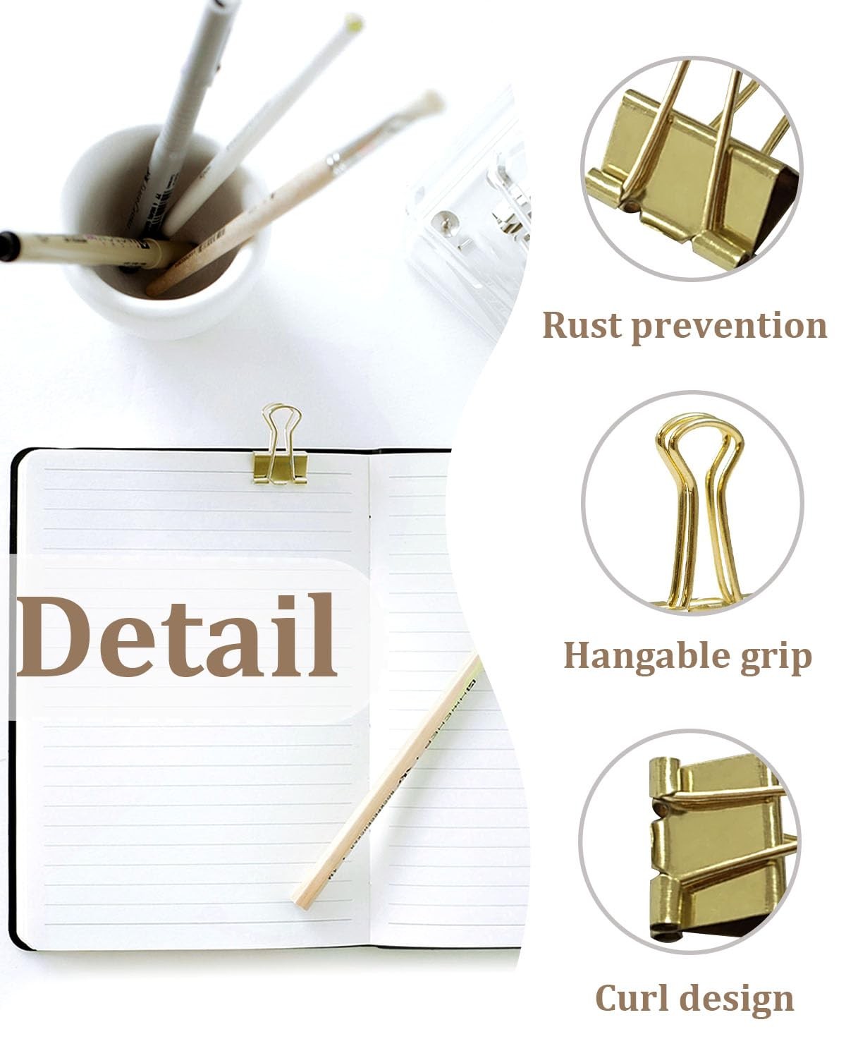 Assorted Binder Clips 0.75/1/1.25in assorted (0.75in, 1in, 1.25in), Gold