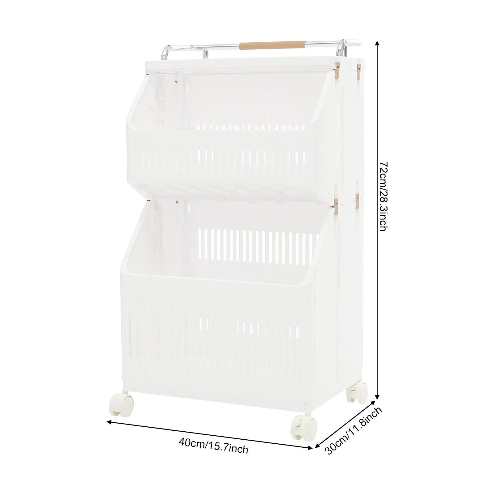 2-tier Clothes Basket Rolling Laundry Basket Collapsible Laundry Hamper Storage