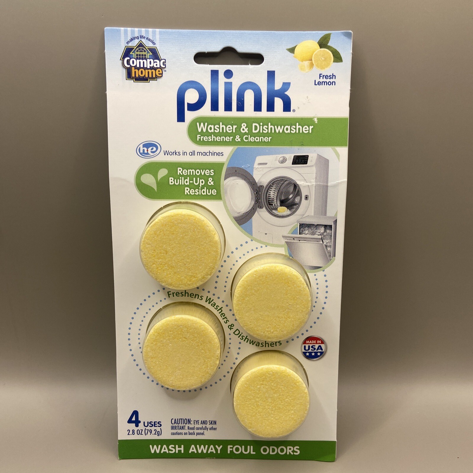 Compac Home PLINK Washer & Dishwasher Freshener & Cleaner ~ 4 Pack LEMON SCENT