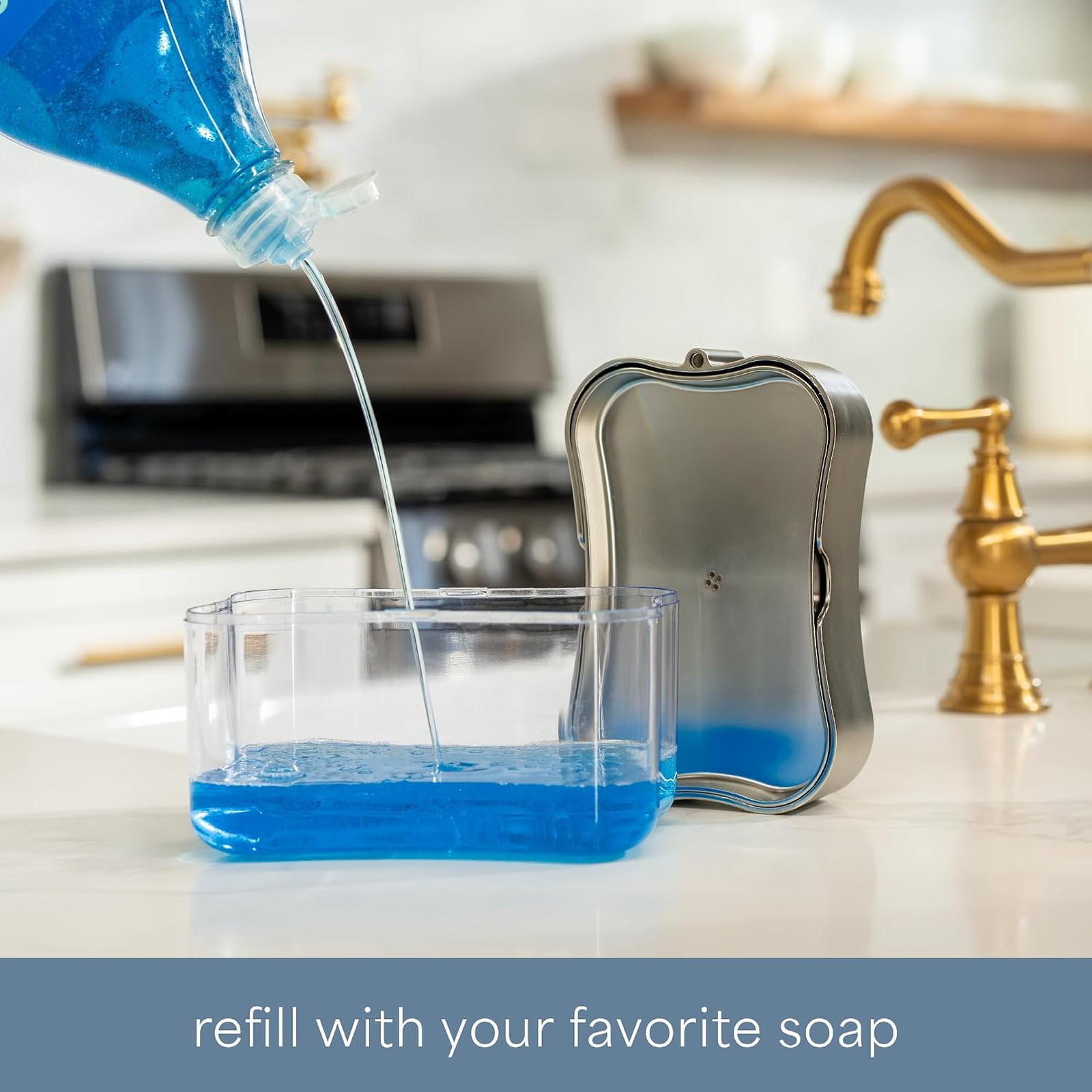 Dish Soap Dispenser and Sponge Holder, Metallic Silver | Holds 13 Fluid Ounces