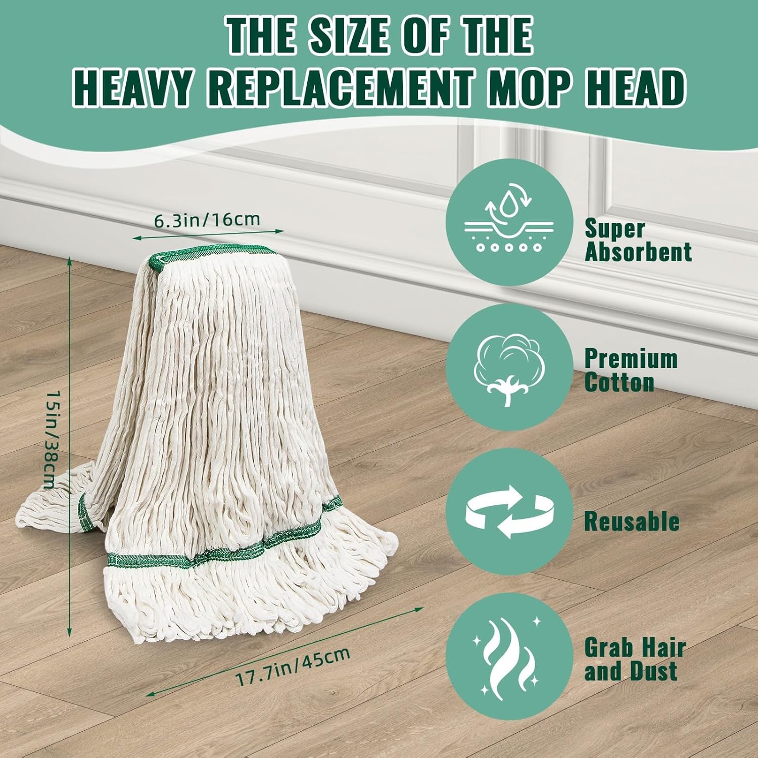 20oz Heavy Mop Replace Head, 3 Pack Commerical Replacement Mop，mop Head