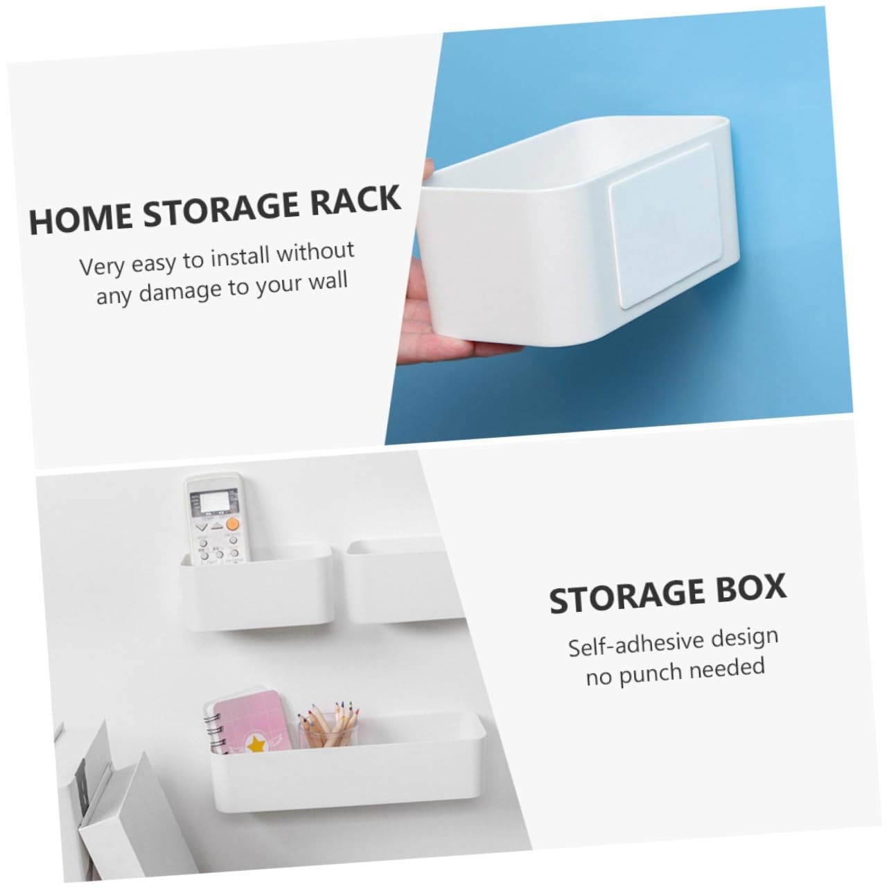 Wall Mounted Storage Box 4 Pack – Adhesive Holder for Remote, Phone & Small Item
