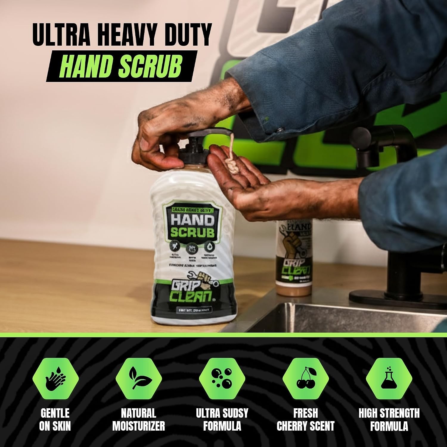 Grip Clean Heavy Duty Hand Cleaner for Mechanics – Natural Pumice & Clay-Infused