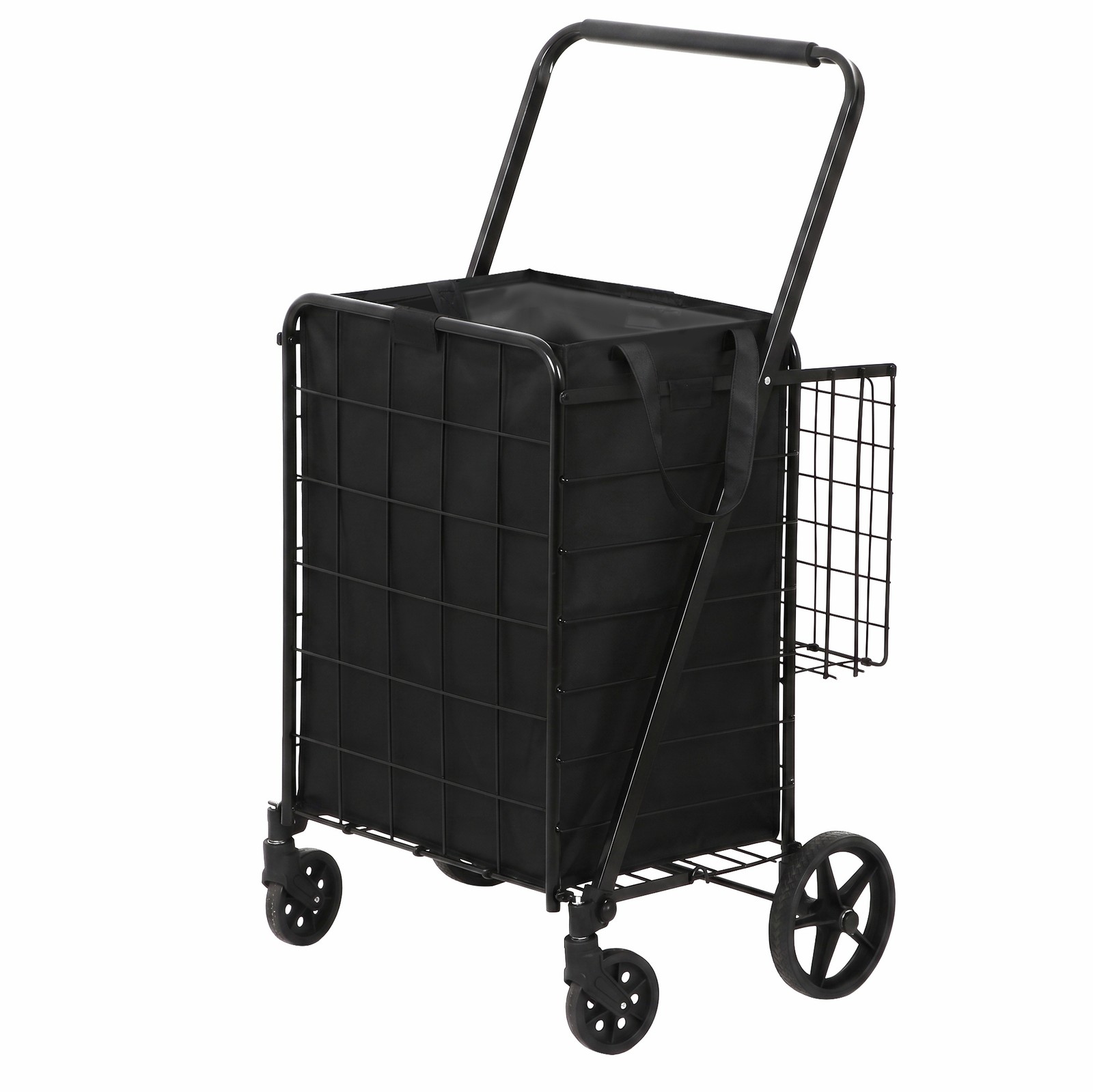 Collapsible Rolling Grocery Cart 88LB Load Capacity w/ Oxford Cloth Liner Black