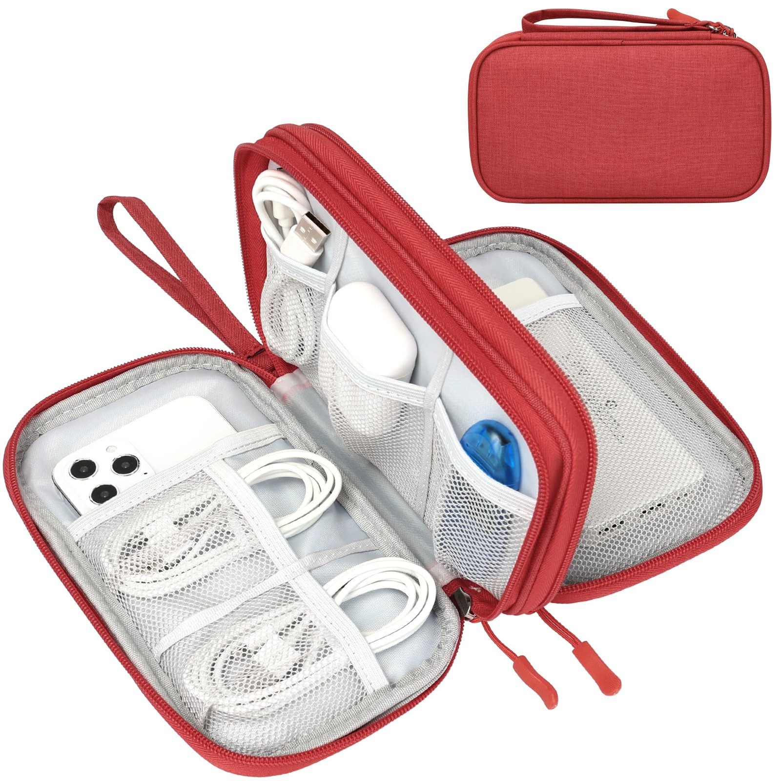 Electronic Organizer, Travel Tech Pouch Bag, Medium, Red
