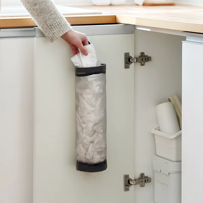 1Pc Grey Sundries Bag Storage Wall Mount Mesh Plastic Bags Dispenser Hanging Reu