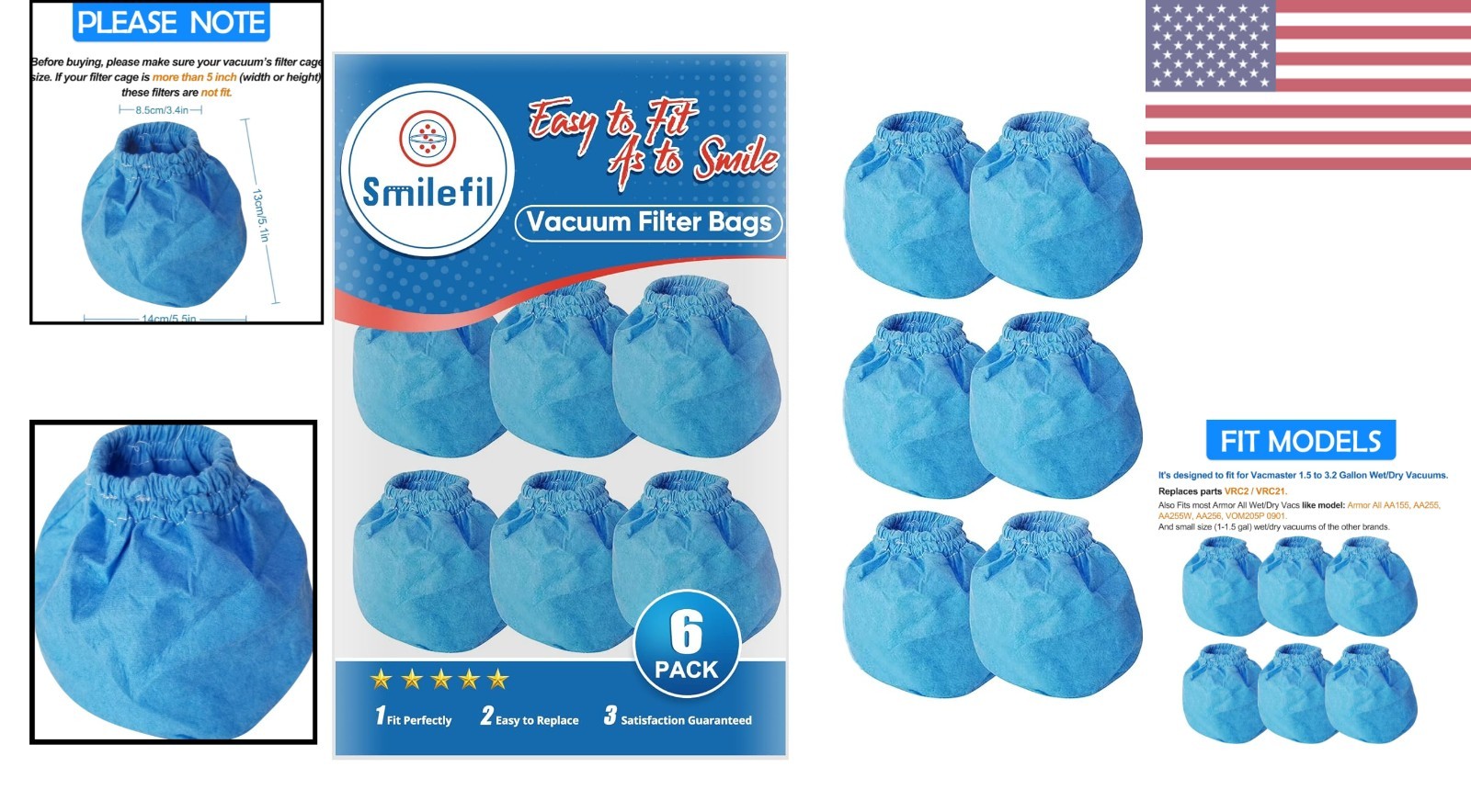 Cloth Filters for Vacmaster & Hyper Tough Vacuums – 6 Pack, Reusable