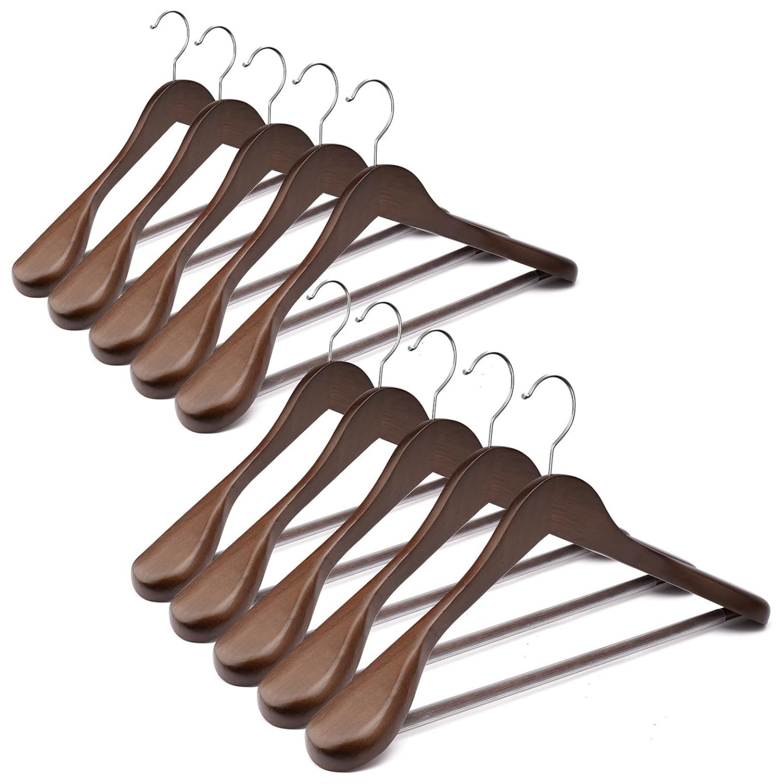 24-60x Solid Wood Outerwear Hangers 2.4″ Wide Shoulder Clothes Hanger Suit Pants