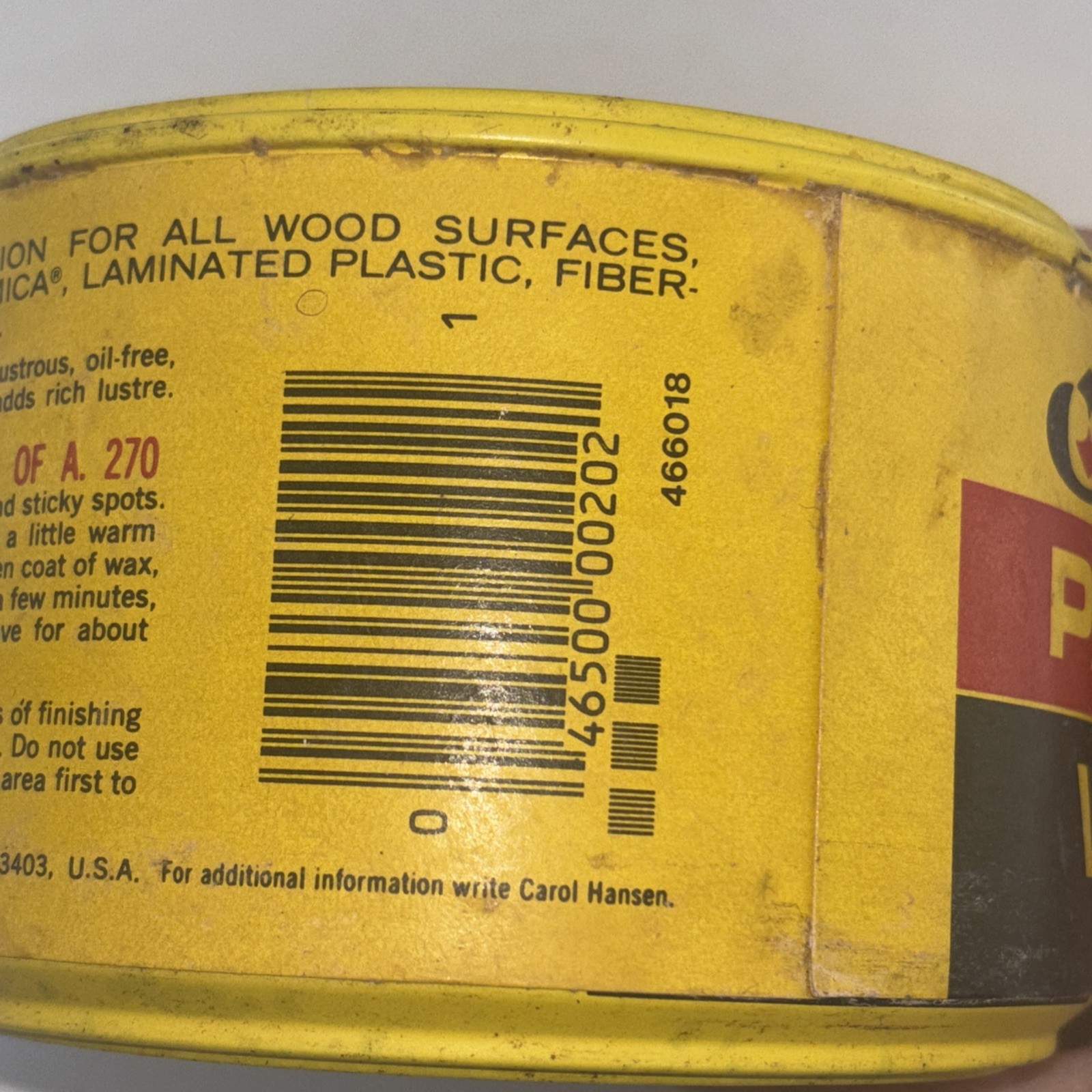 SC Johnson Paste Wax Original Formula Container 35% Full Weighs 13 Oz.
