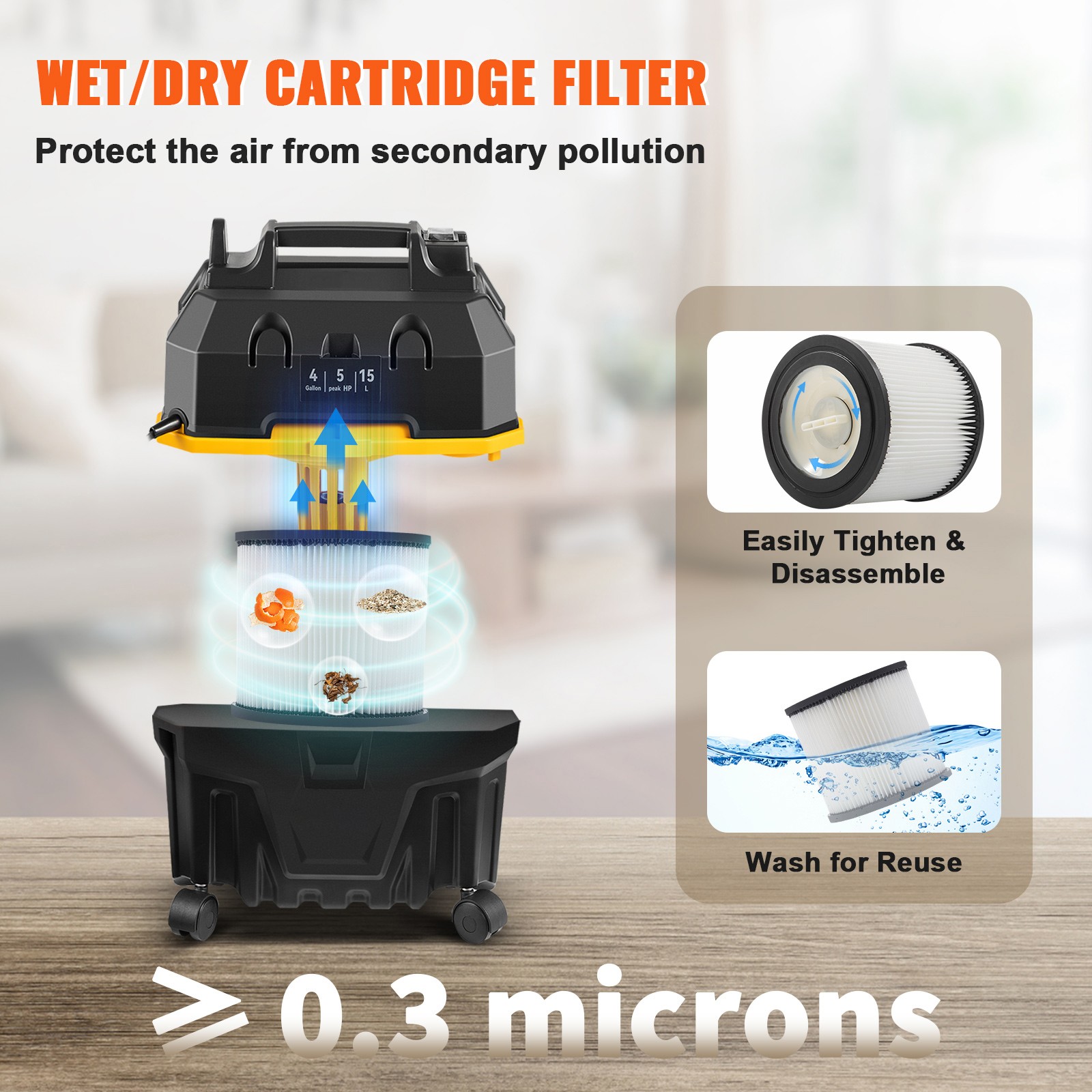 Wet Dry Vacuum 4 Gallon 5 Peak HP Portable Carpet Car Shop Vac Cleaner Blower