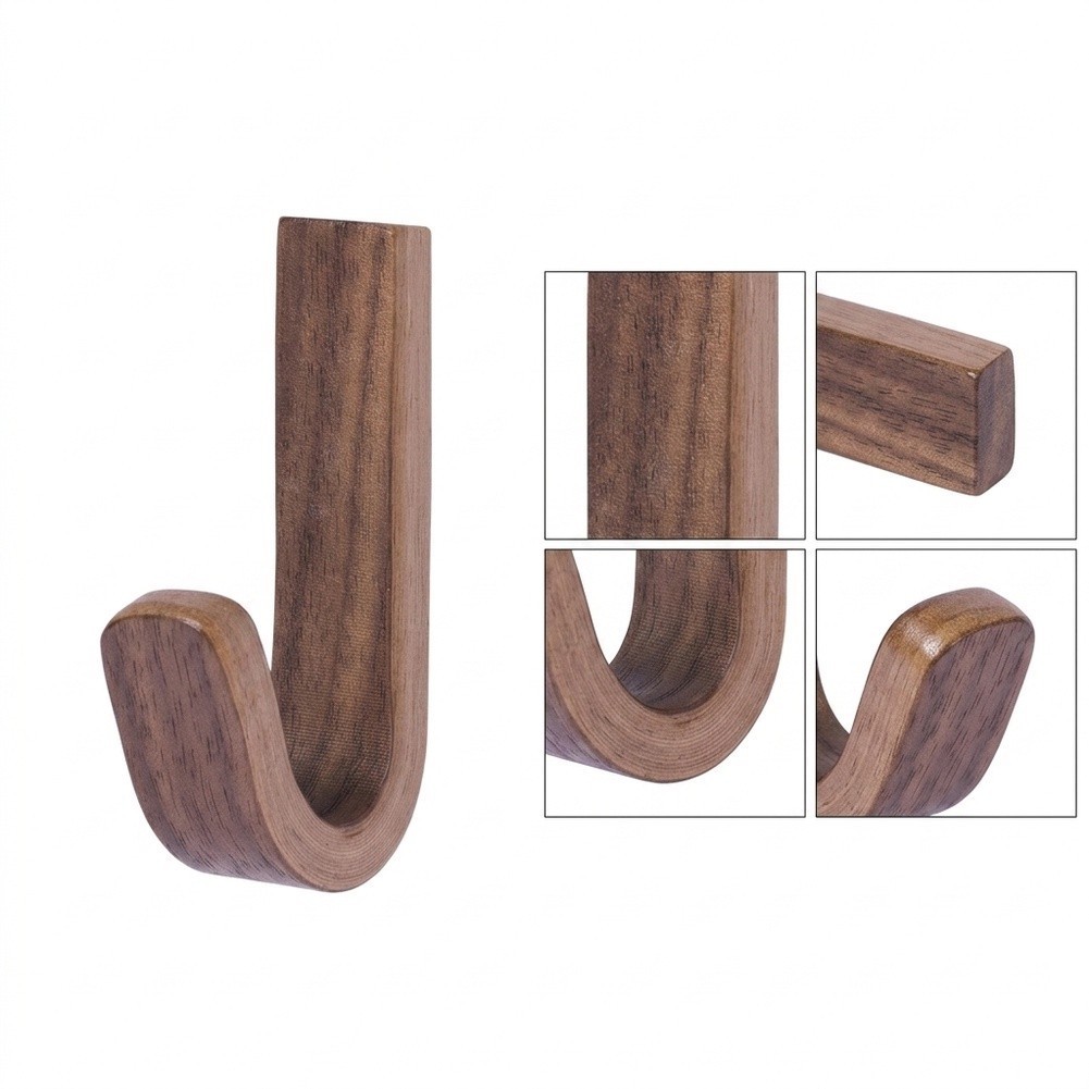 Walnut Wood Wall Hooks Easy Install No Tools 3.5 cm by 6.5 cm Dimensions
