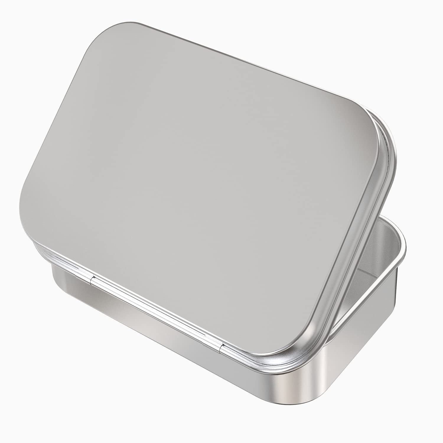 Hulless Small Hinged Tin Box Metal Tins 3.8” X 2.6” (6 Count), Silver