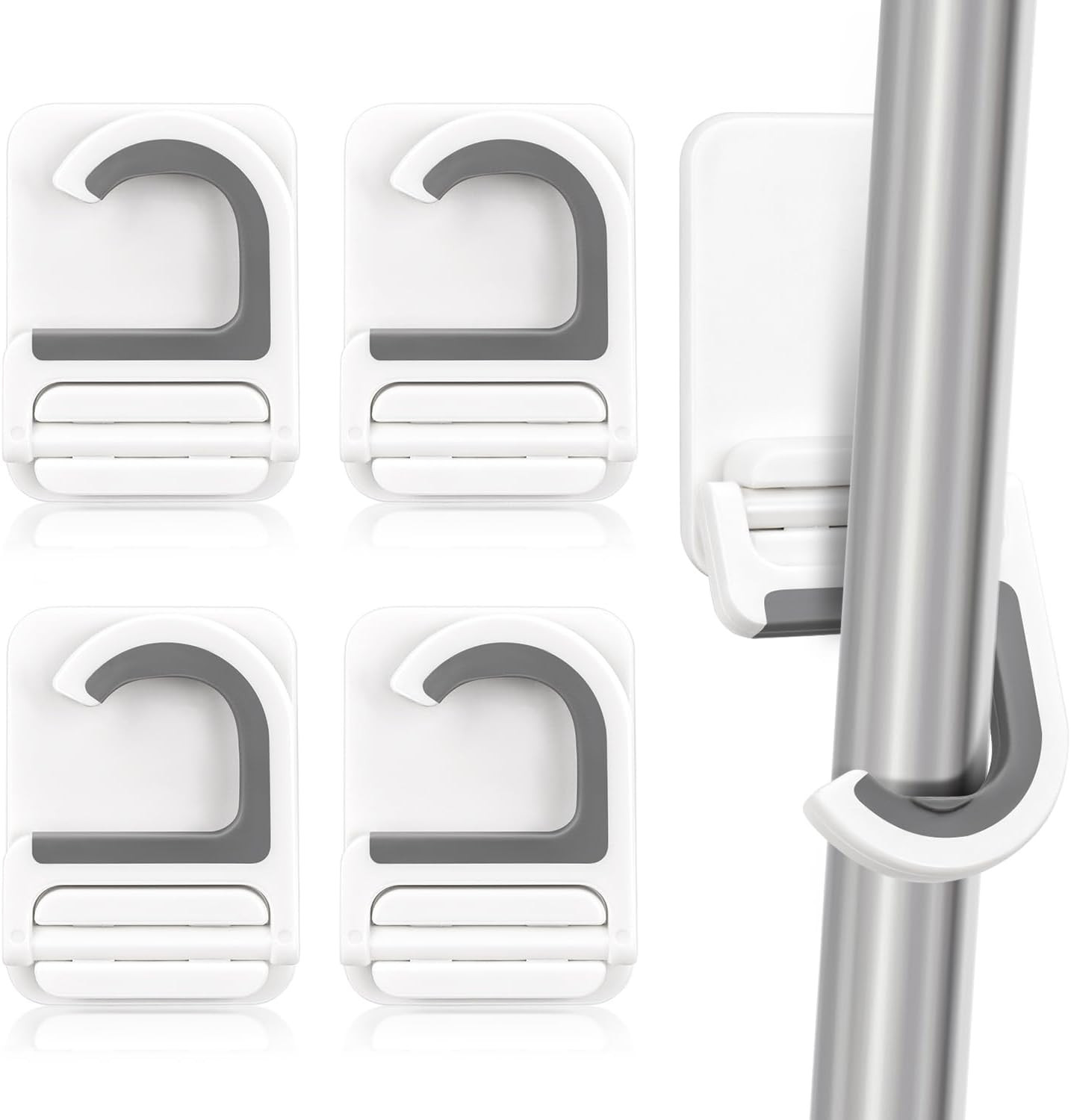 4-Pack Wall Mount Mop & Broom Holder Self-Adhesive Anti-Slip Storage Hooks