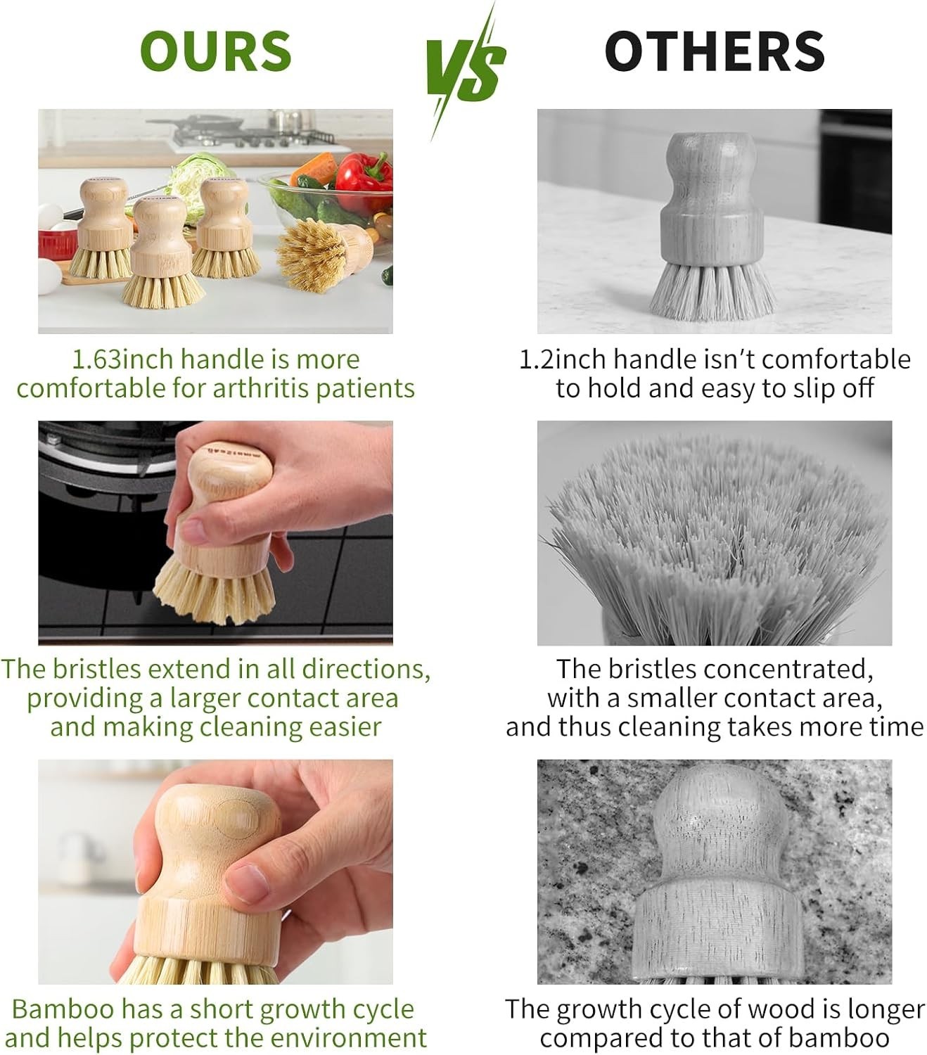 4 Pack Bamboo Dish Brush, Dish Scrubber Brush with Sisal Bristle, Natural Scr…