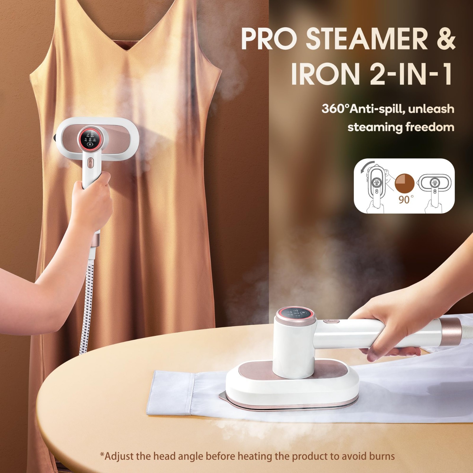Newbealer – Steamer for Clothes, 1200W Portable Handheld Steam Iron, White-Gold