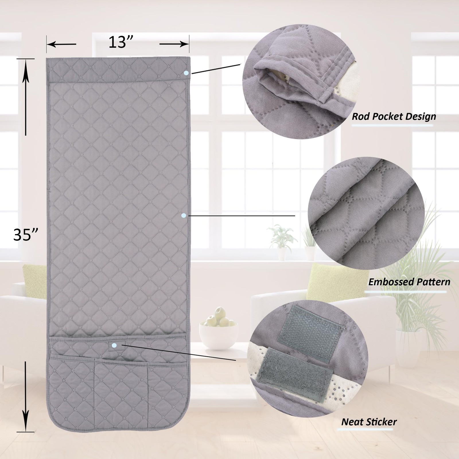 Armchair Caddy Couch Remote Control Holder Non-Slip 4 Pockets 35×13 Inch Grey