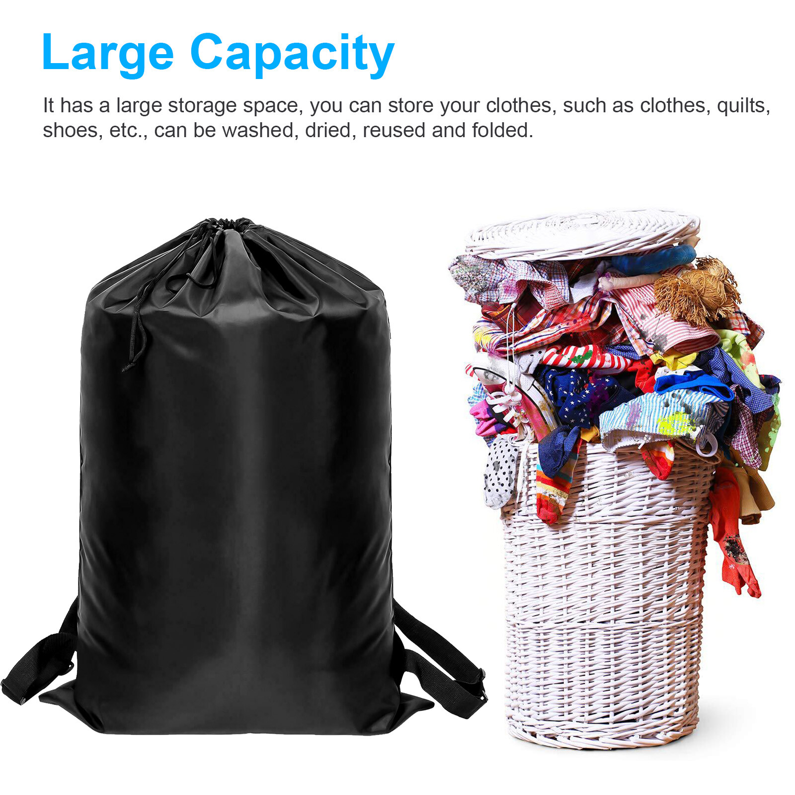 2 Pcs Extra Large Laundry Bag Backpack Heavy Duty Washing Clothes Drawstring