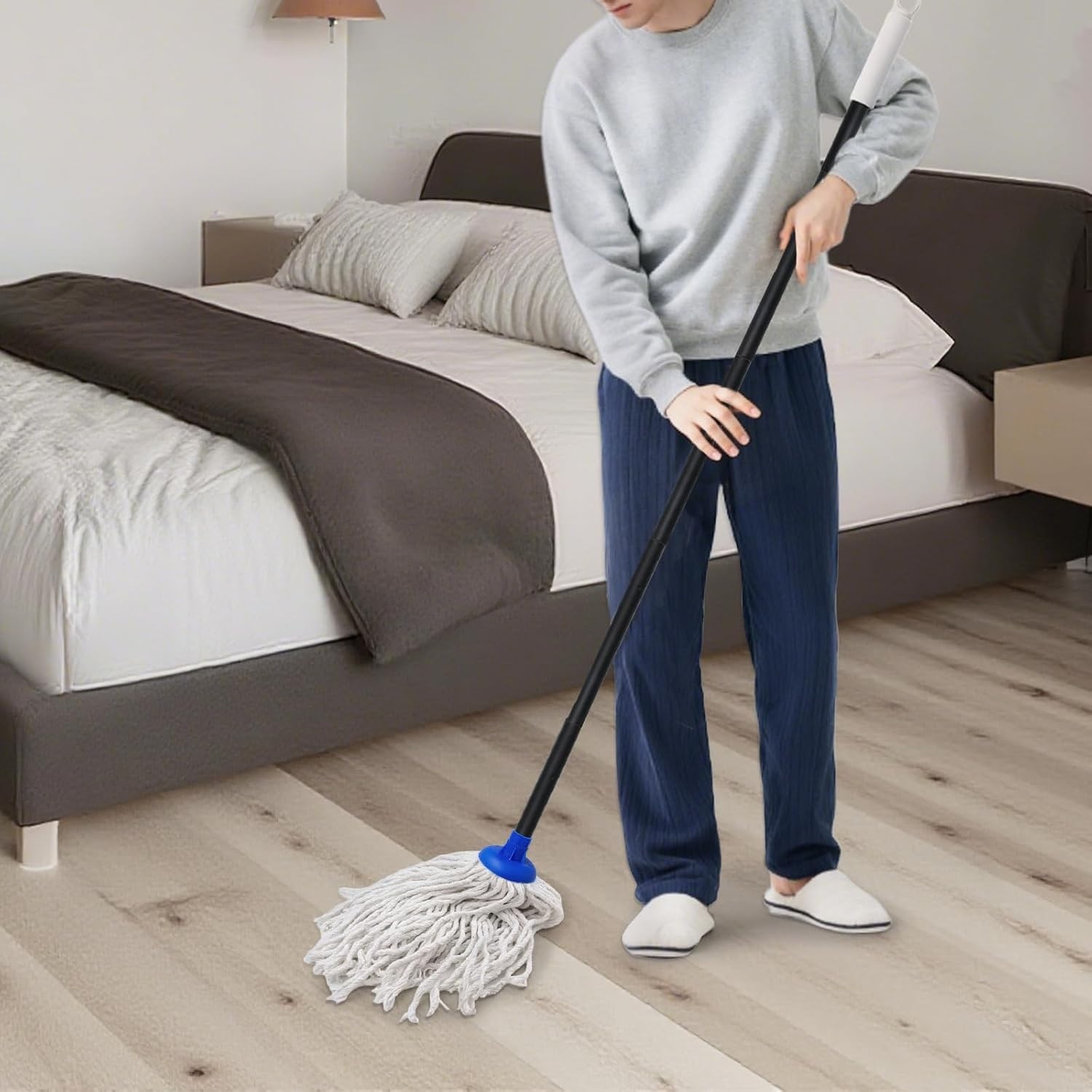 Space-Saving 52-Inch Indoor Mop with Cotton Head for Families – Effortless Clean