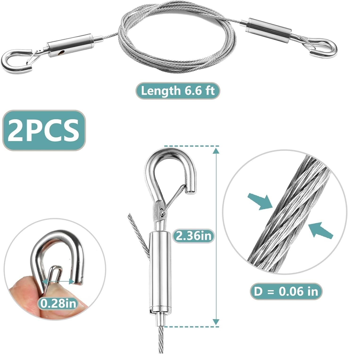 2 Pcs Adjustable Wire Picture Hanging Kit 6.6 Ft Heavy Duty Stainless Steel Wire