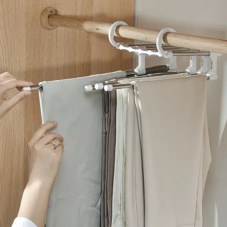 1pc Telescopic Folding Pants Rack Multi-Layer Hanger Closet Storage Clip – NEW