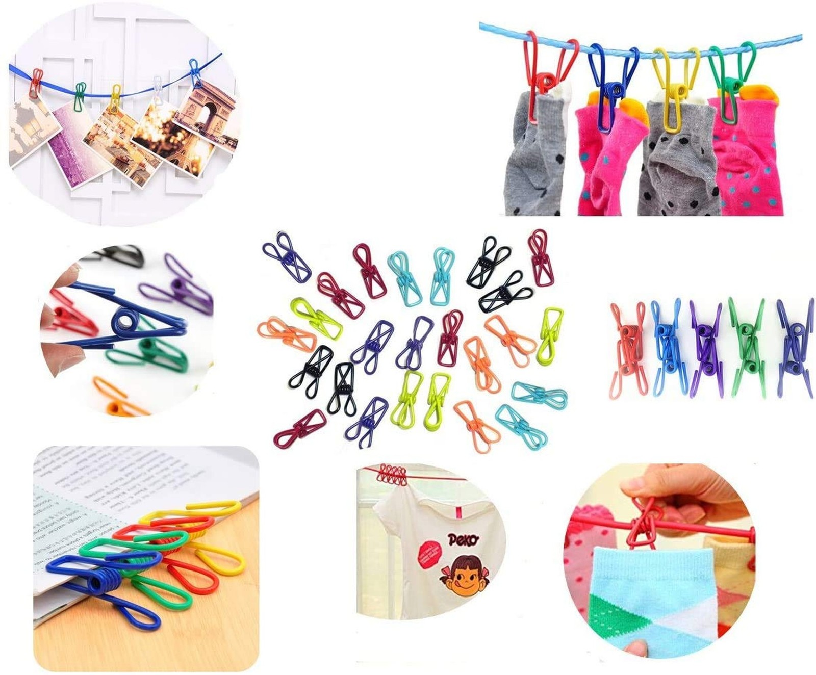Multi-Purpose Clothesline Utility Clips, Assorted Colors PVC Coated 2″ Steel …