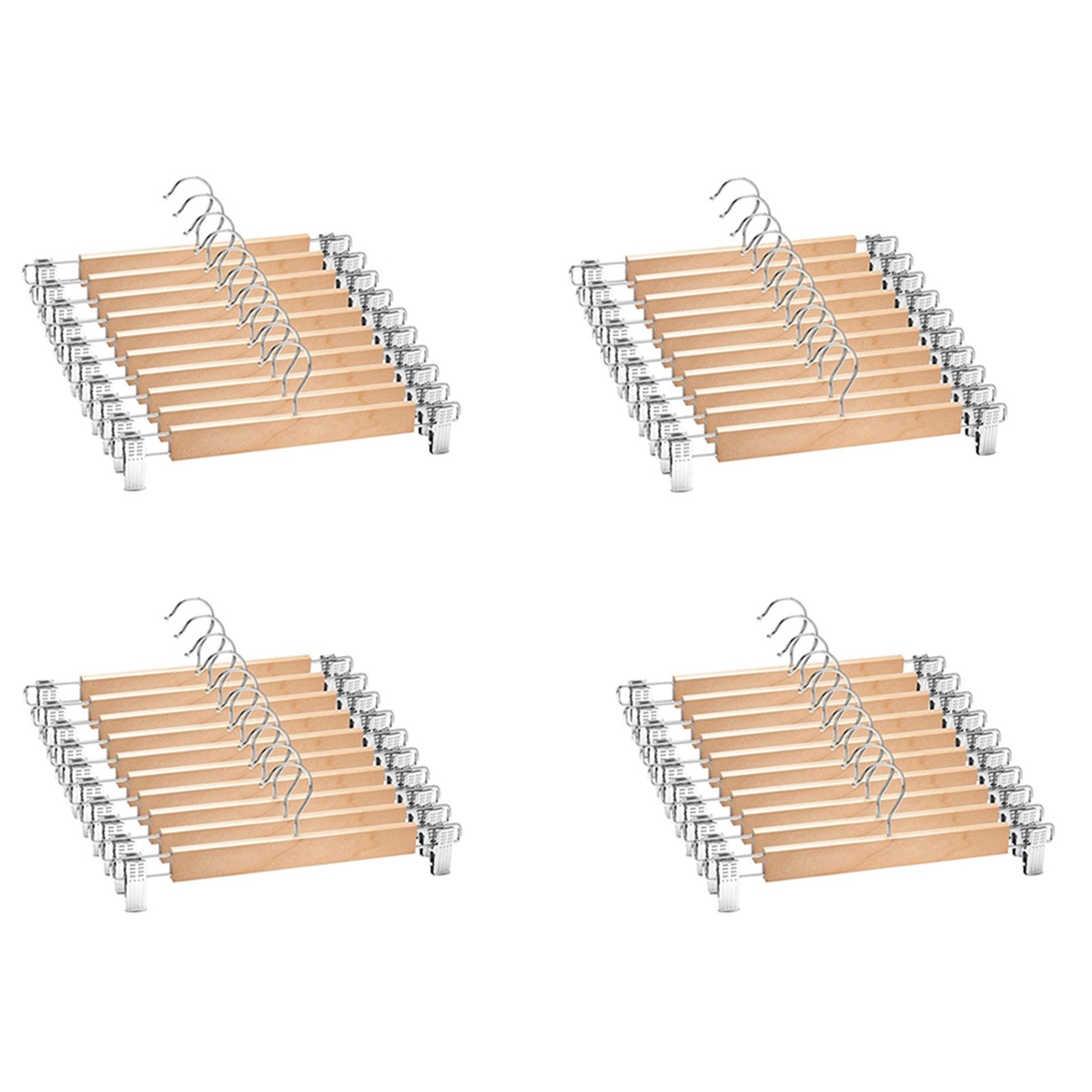 40 Pack Wooden Skirt Hangers with Adjustable Clips Non-Slip Trouser Hanger8365