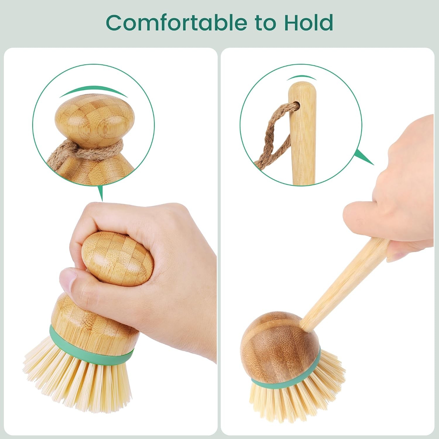 Set of 3 Bamboo Dish Scrub Brushes Wooden Handle Stiff Bristles Scrubbers for