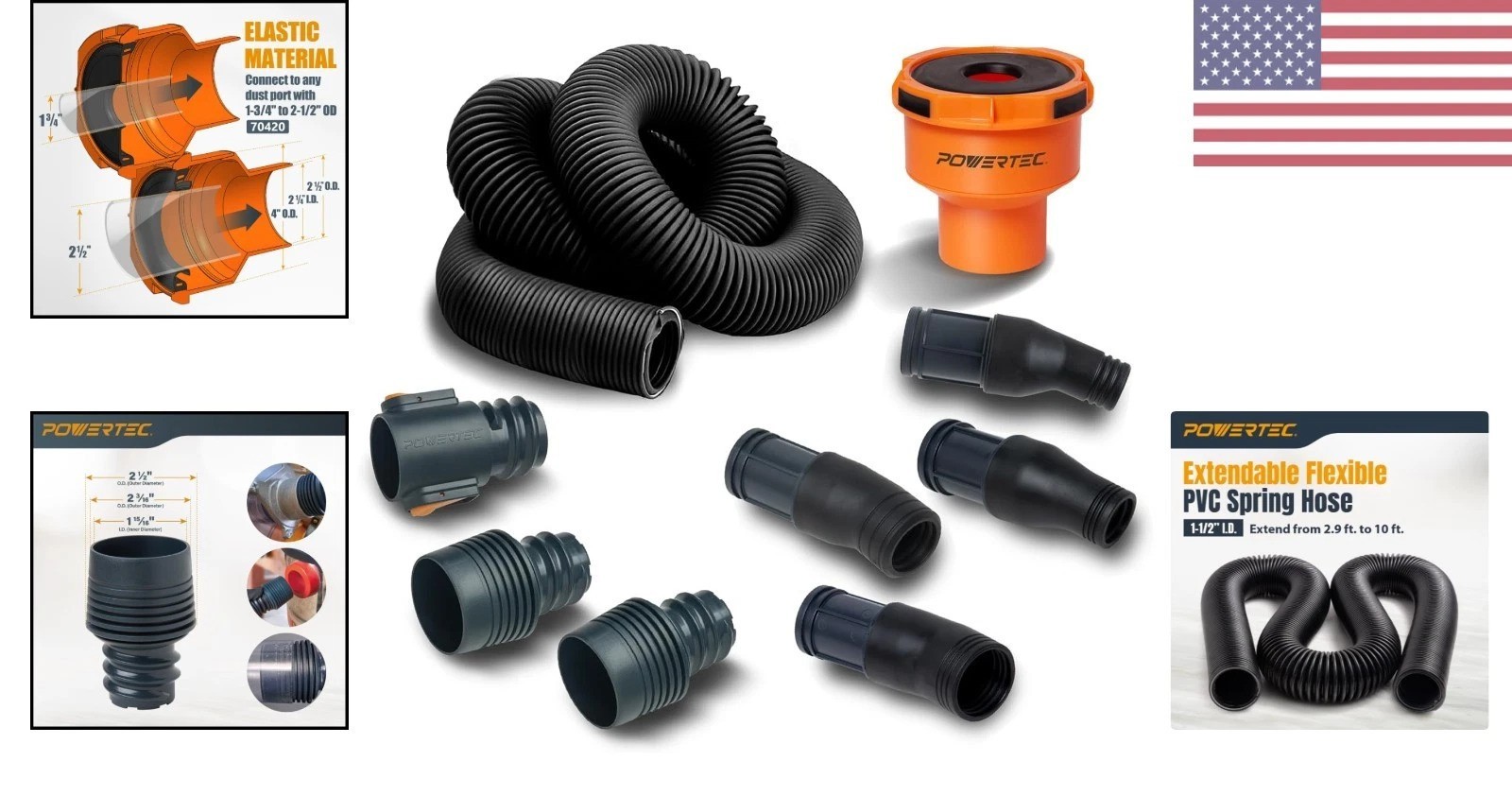 Heavy-Duty 10Ft Dust Collection Hose + 4 Adapters for Optimal Workshop Cleanup