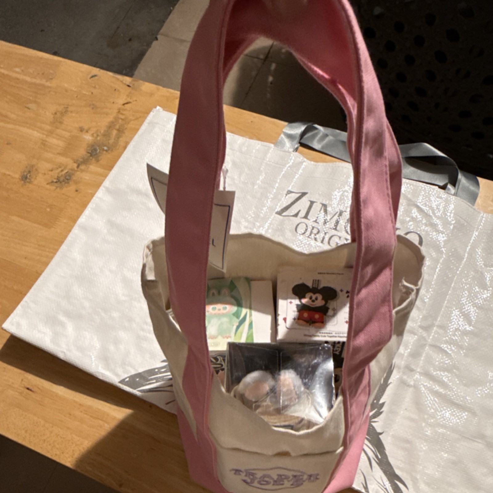 Trader Joe’s Mini Pastel Canvas Tote Bag Tote Pink/Beige Cotton-Polyester