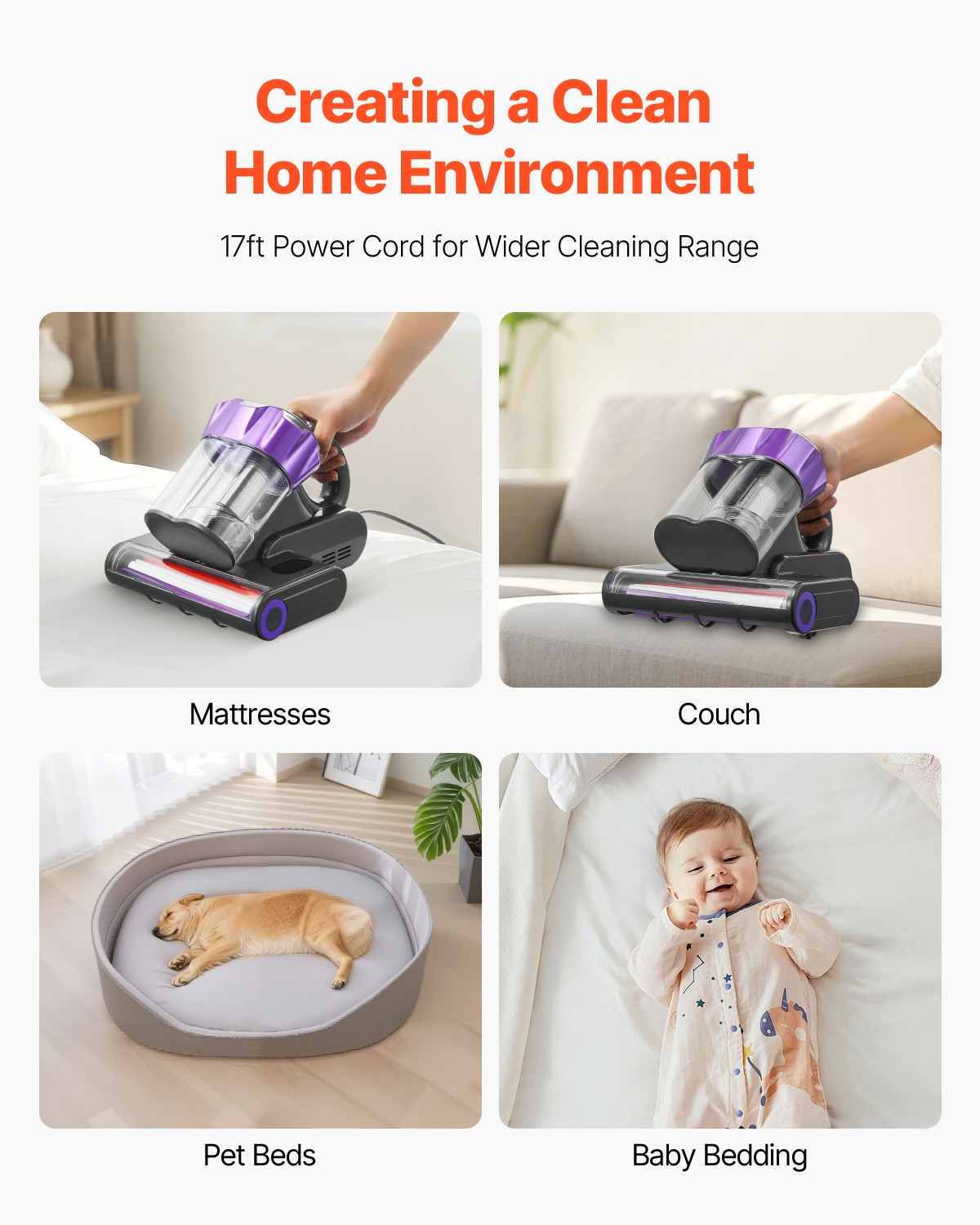 Mattress Vacuum Cleaner with 18Kpa Powerful Suction HEPA Filter 550W Gray