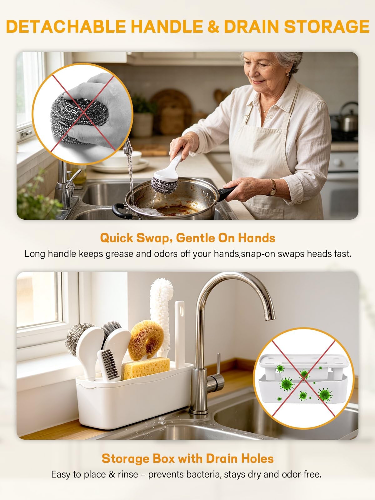 7 Pack Kitchen Cleaning Dish Brush Set with Storage Box for Pan Bottle White