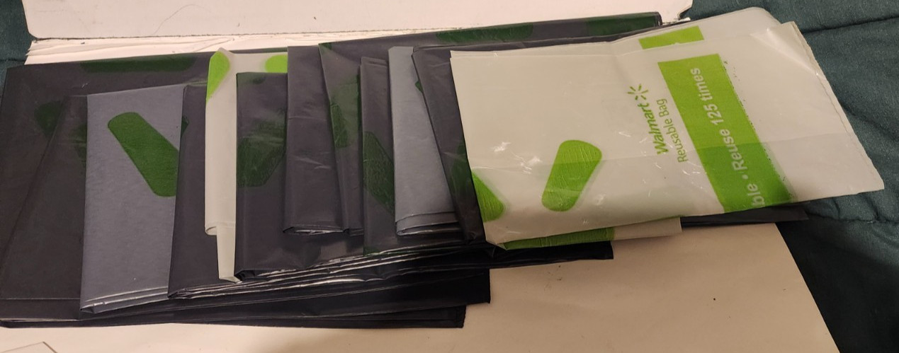 5 Pk -WALMART Plastic Shopping Bags REUSABLE 125times Heavy Duty Color Varies