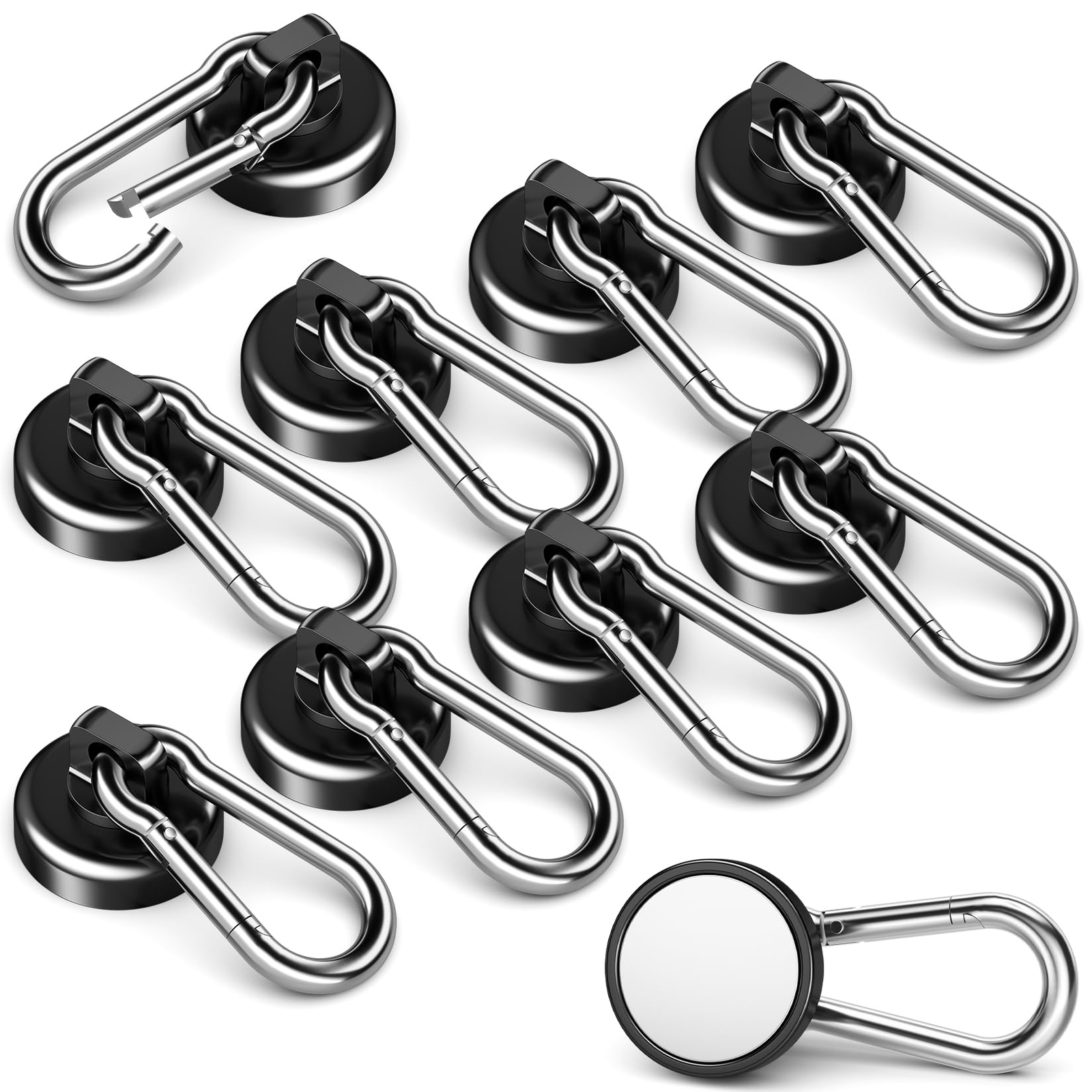 10-Pack Heavy Duty Magnetic Hooks with Swivel Carabiner 70LBS Capacity