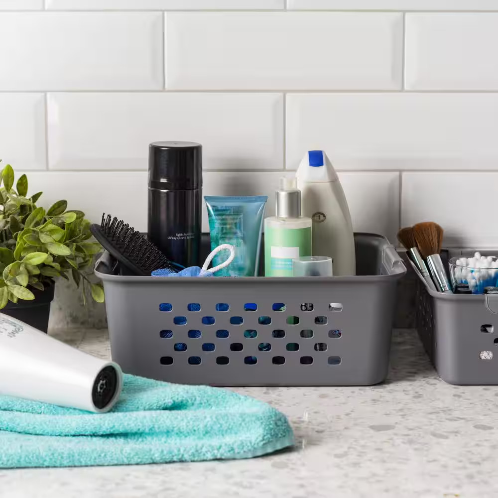 13.8 Qt. Medium Organizer Storage Basket, Gray