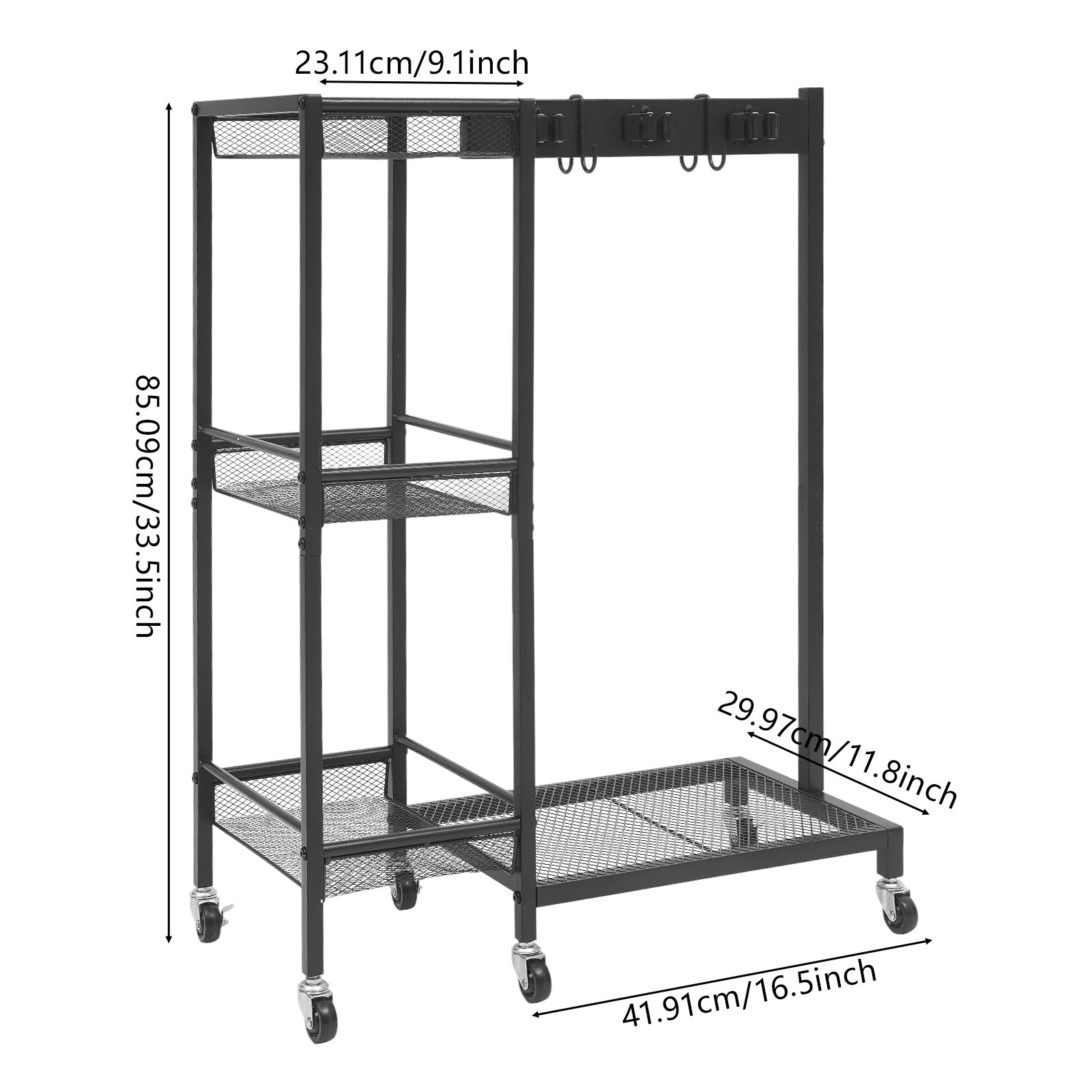 Mobile Cleaning Trolley Cart with Wheels 25.6×11.8×33.5 Inch for Home Office