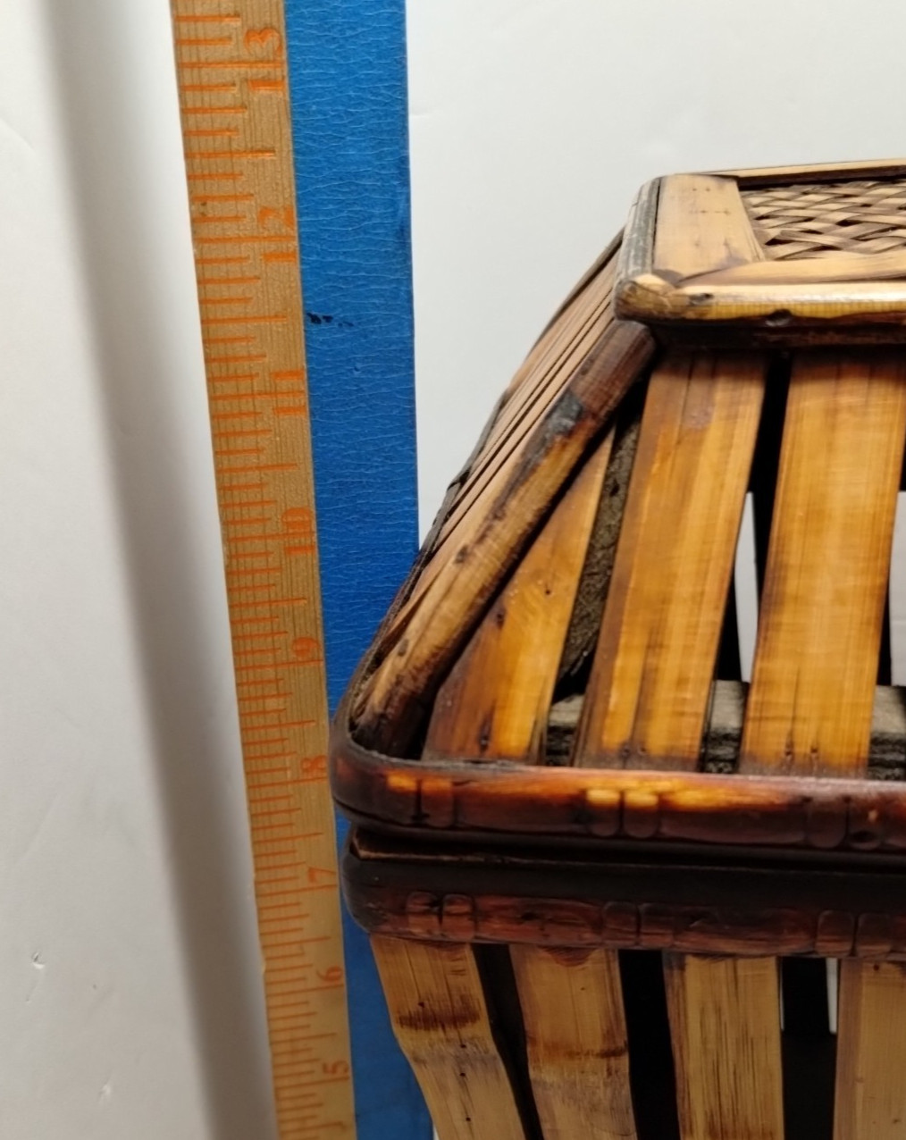 Bamboo Basket Container w/ Metal Latch 12 In High x 10 In Length Vintage China