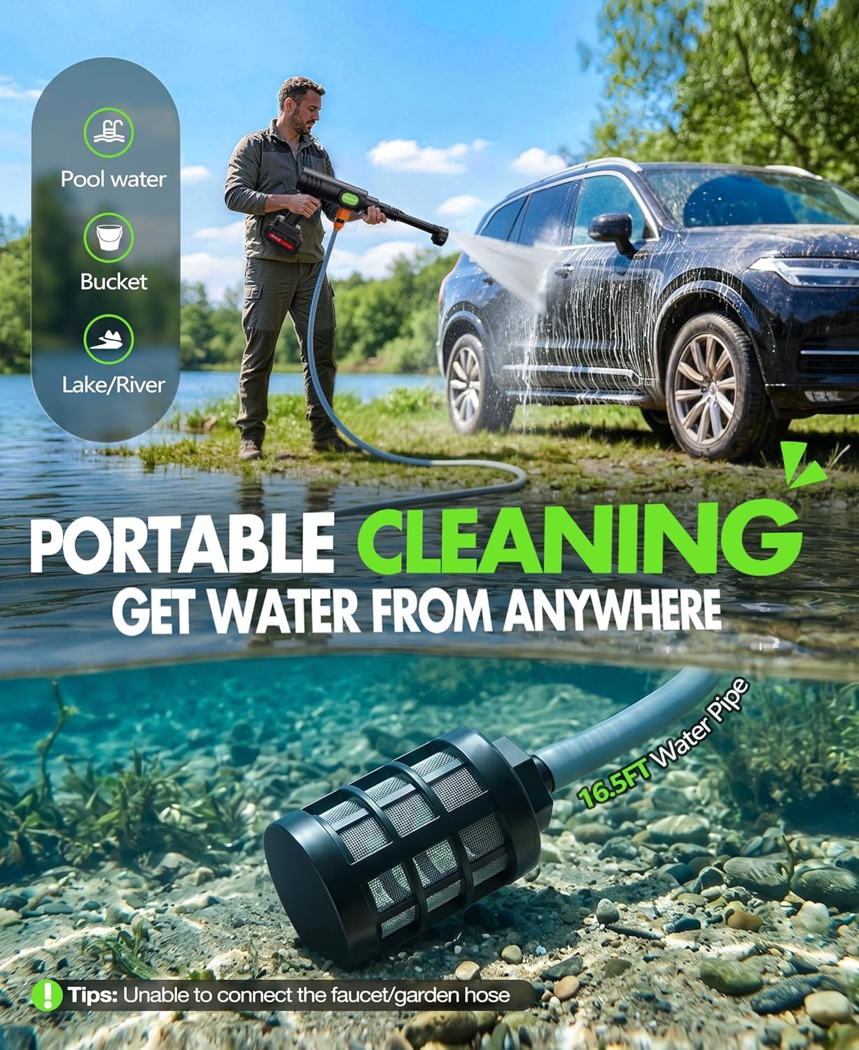 Cordless Car Wash Sprayer Portable Pressure Washer Foam Cannon 6-in-1 Nozzle